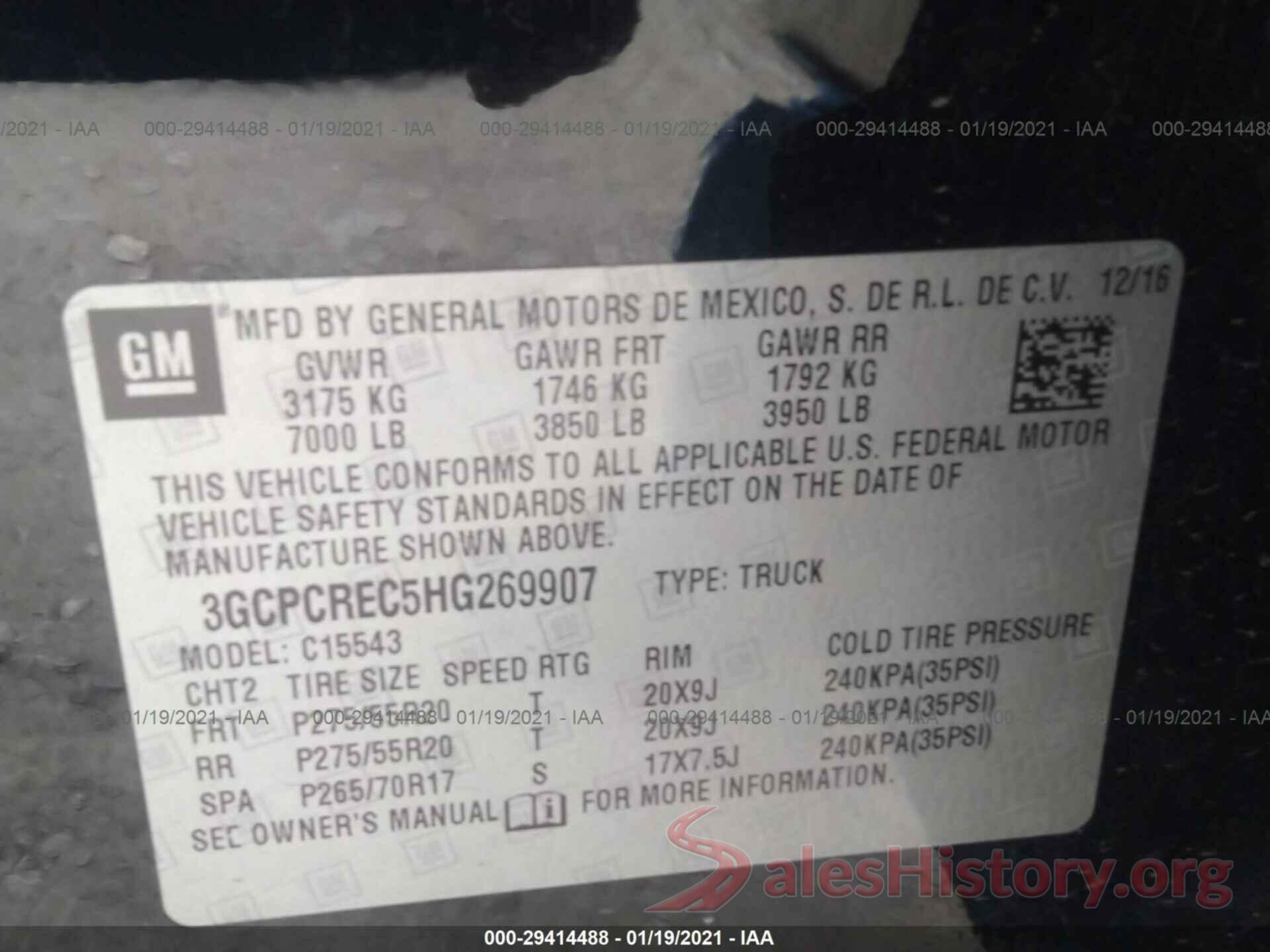 3GCPCREC5HG269907 2017 CHEVROLET SILVERADO