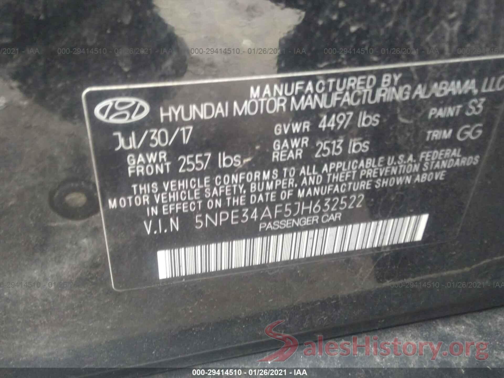 5NPE34AF5JH632522 2018 HYUNDAI SONATA