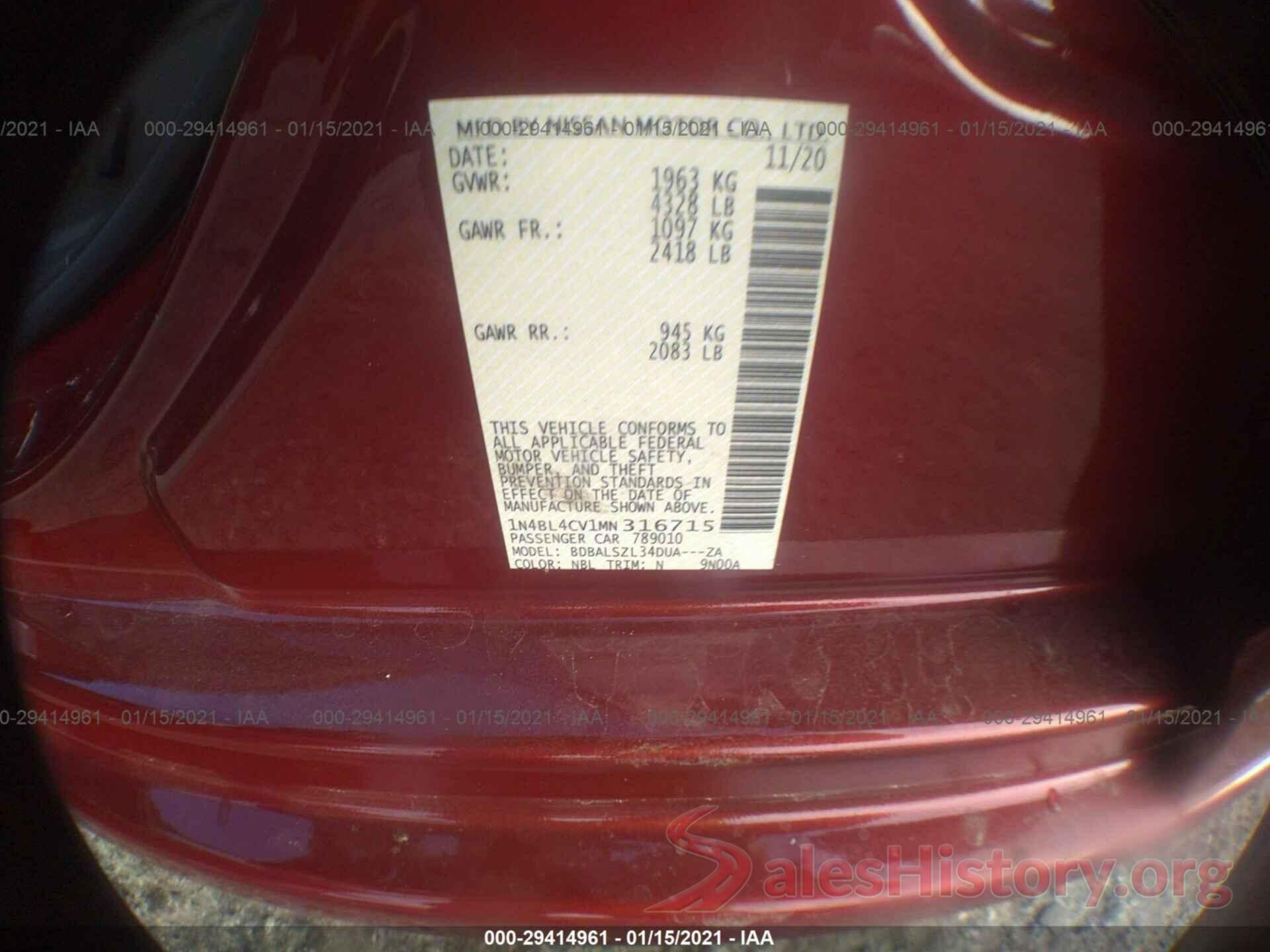 1N4BL4CV1MN316715 2021 NISSAN ALTIMA