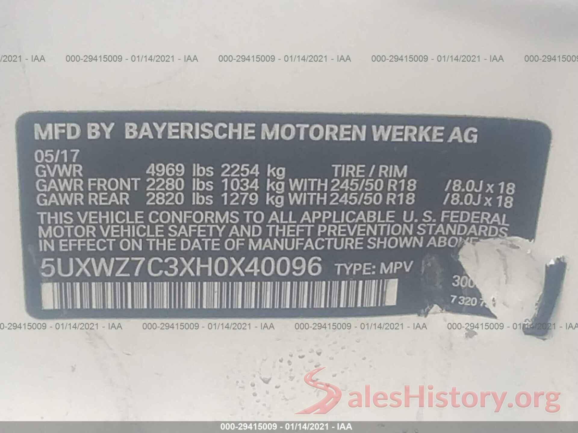 5UXWZ7C3XH0X40096 2017 BMW X3