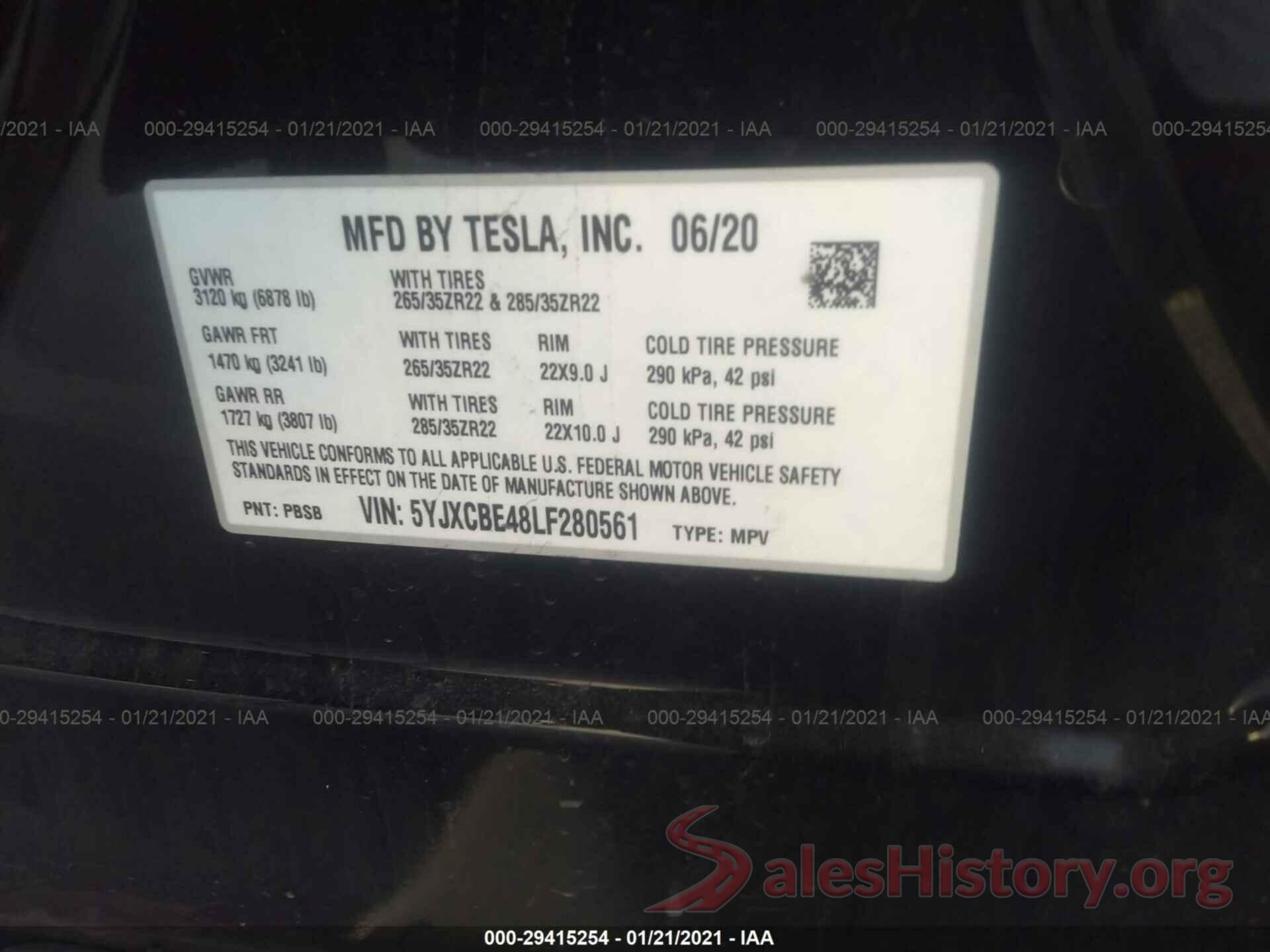 5YJXCBE48LF280561 2020 TESLA MODEL X