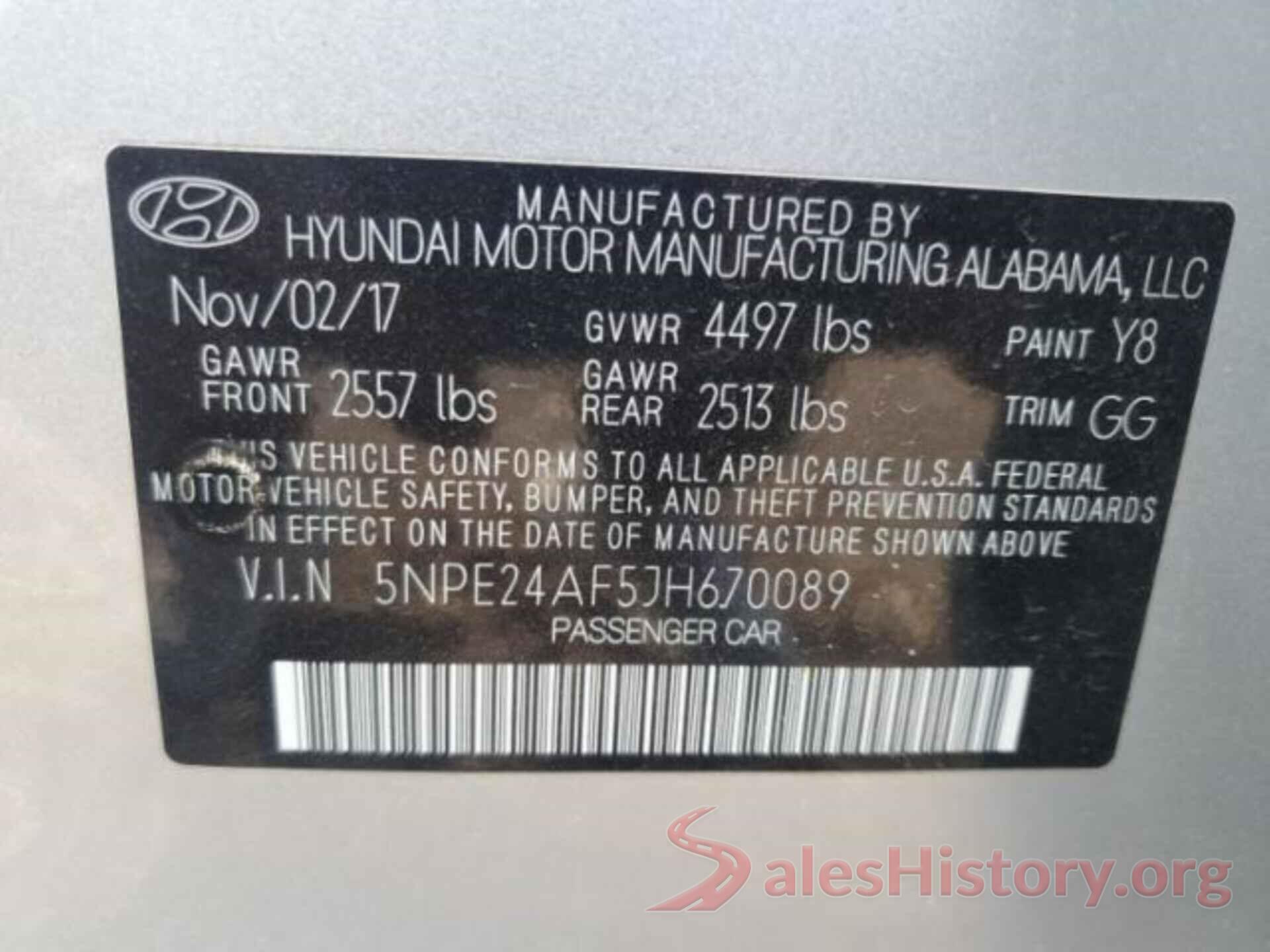 5NPE24AF5JH670089 2018 HYUNDAI SONATA