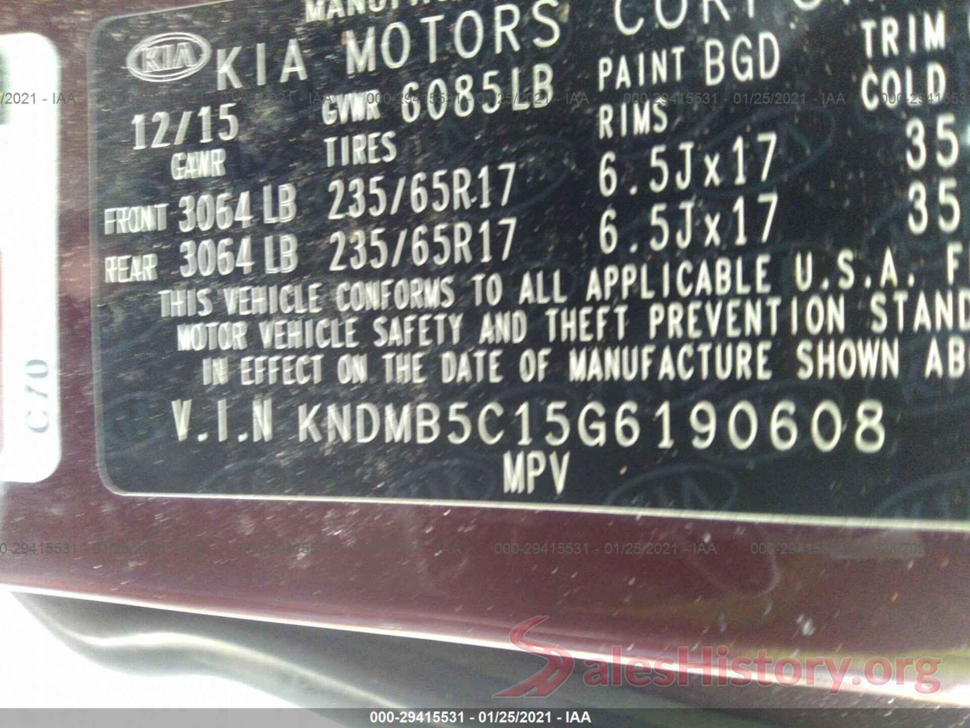 KNDMB5C15G6190608 2016 KIA SEDONA