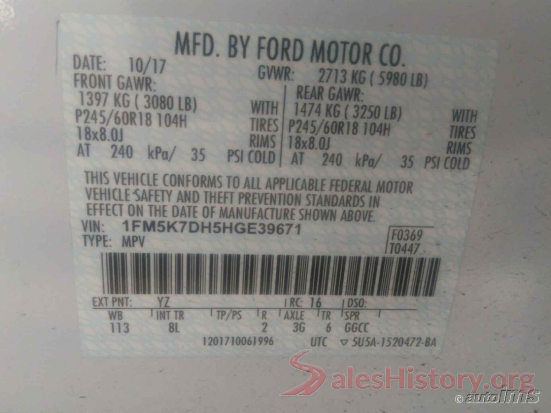 1FM5K7DH5HGE39671 2017 FORD EXPLORER