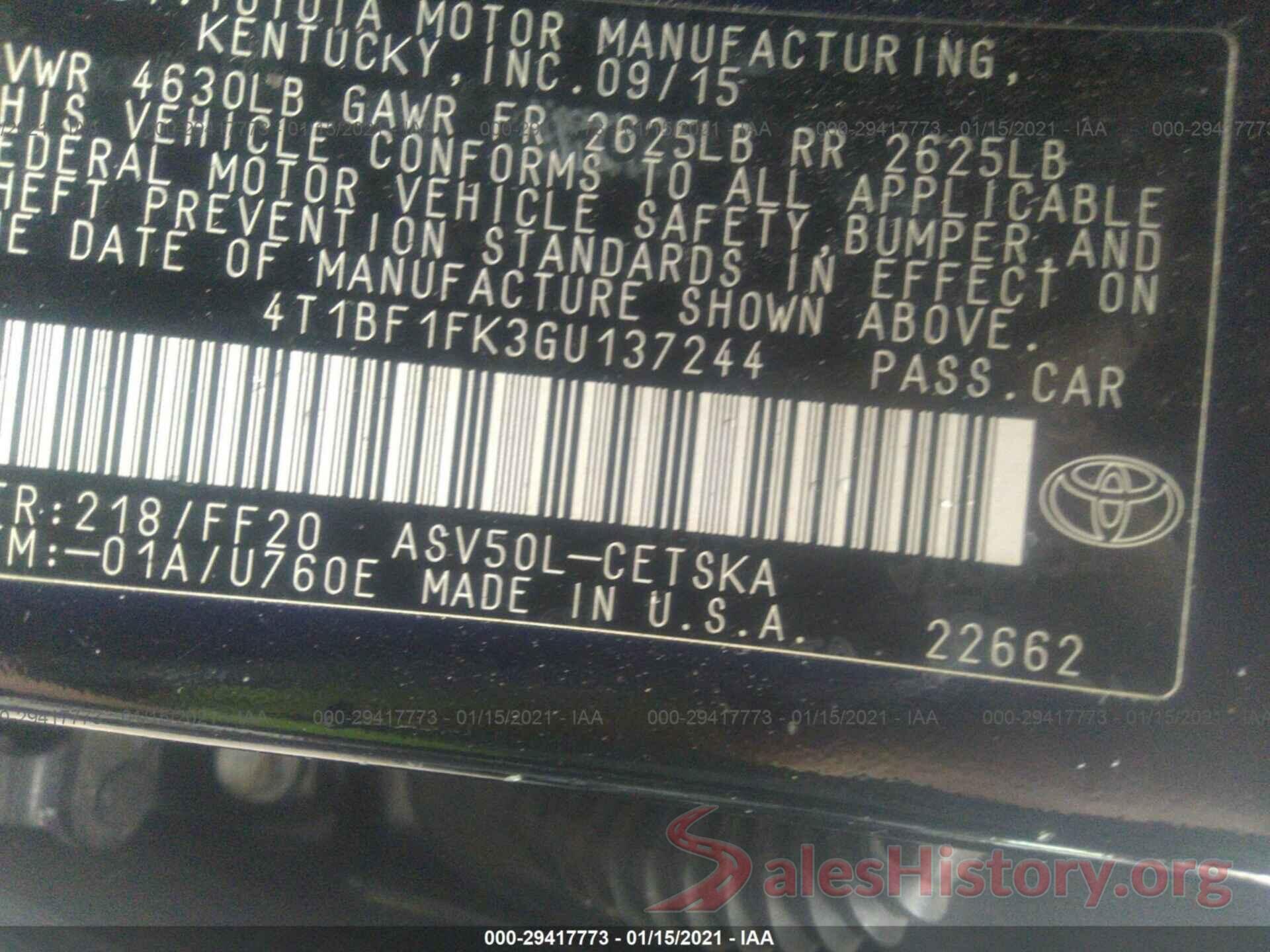 4T1BF1FK3GU137244 2016 TOYOTA CAMRY