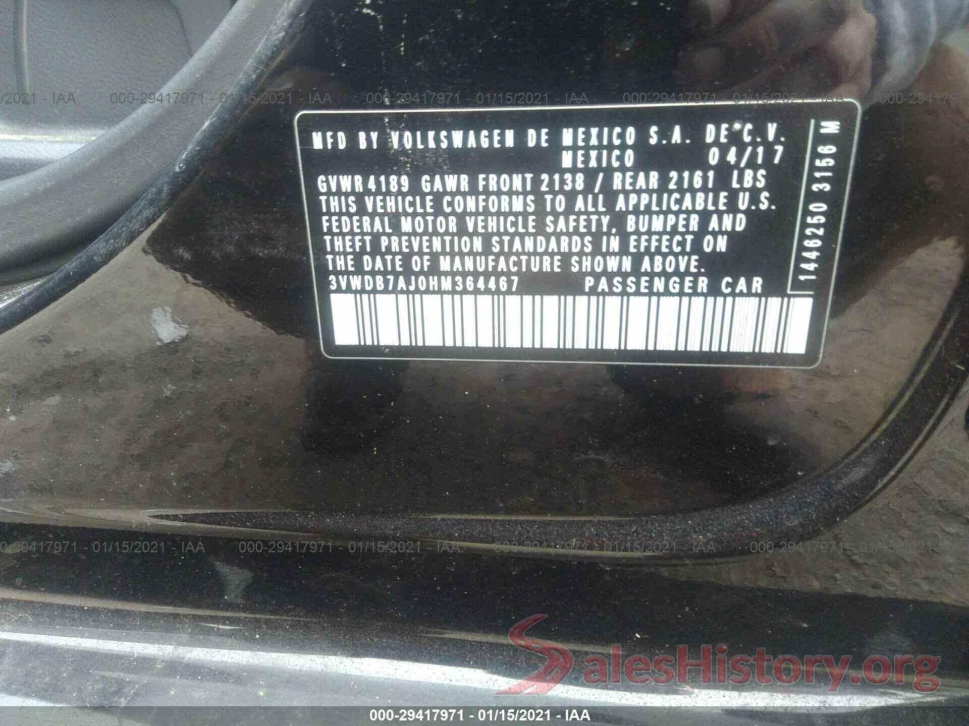 3VWDB7AJ0HM364467 2017 VOLKSWAGEN JETTA