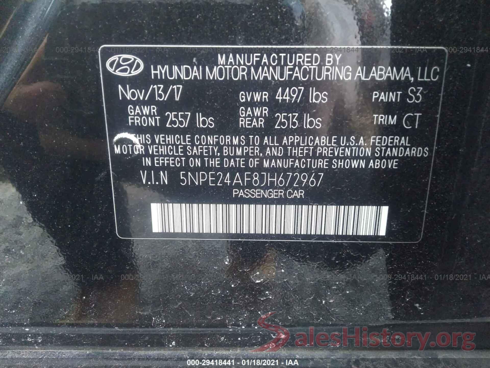 5NPE24AF8JH672967 2018 HYUNDAI SONATA