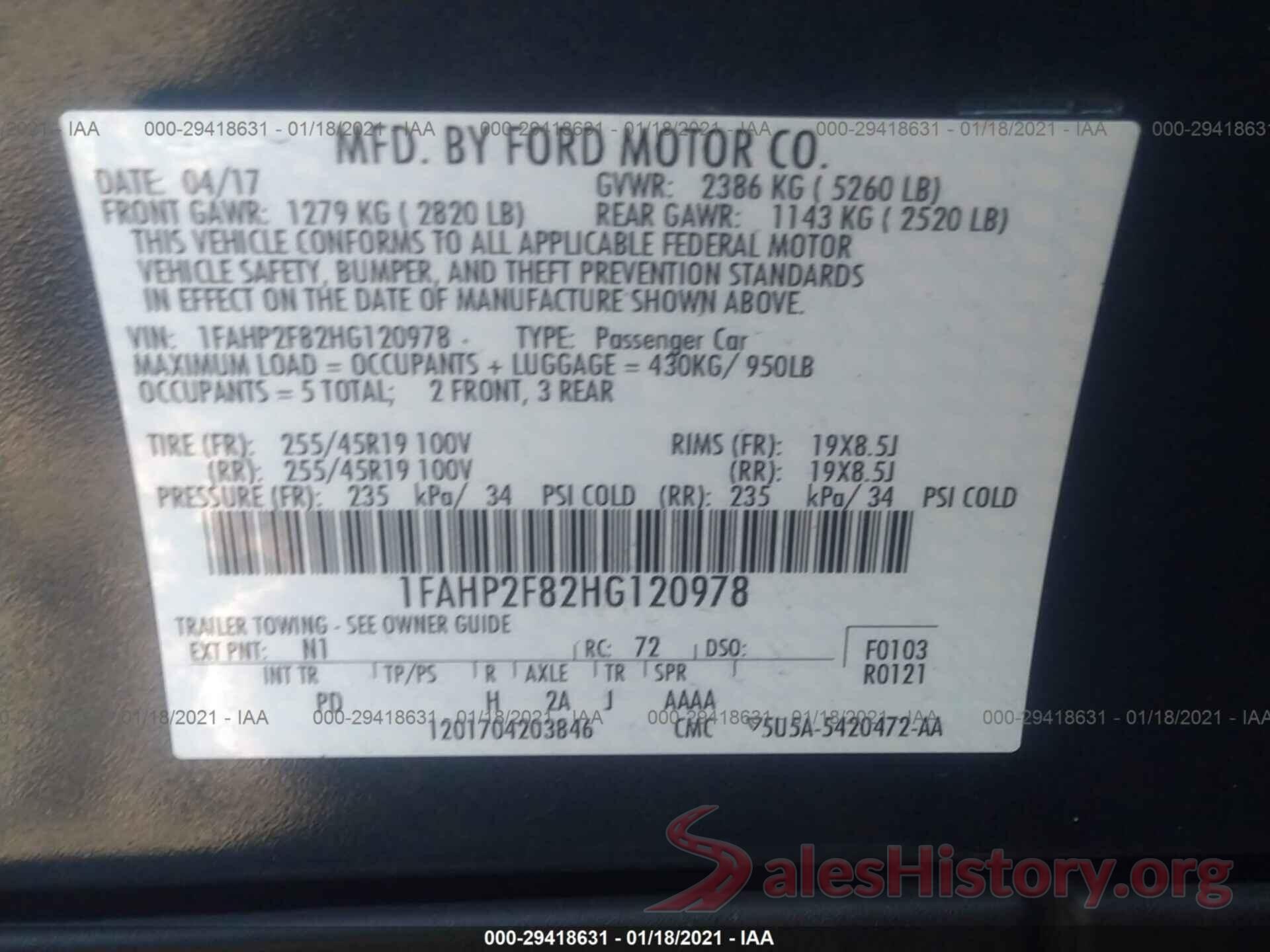 1FAHP2F82HG120978 2017 FORD TAURUS