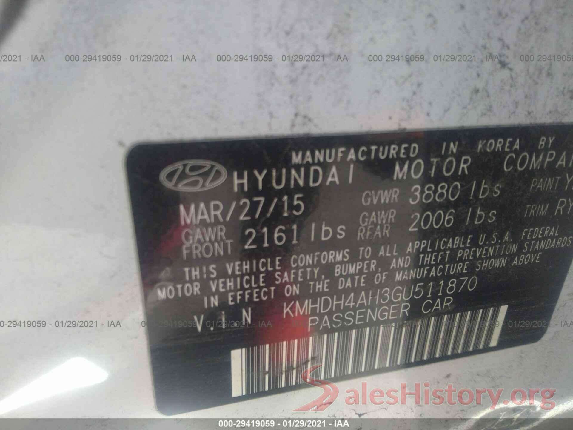 KMHDH4AH3GU511870 2016 HYUNDAI ELANTRA