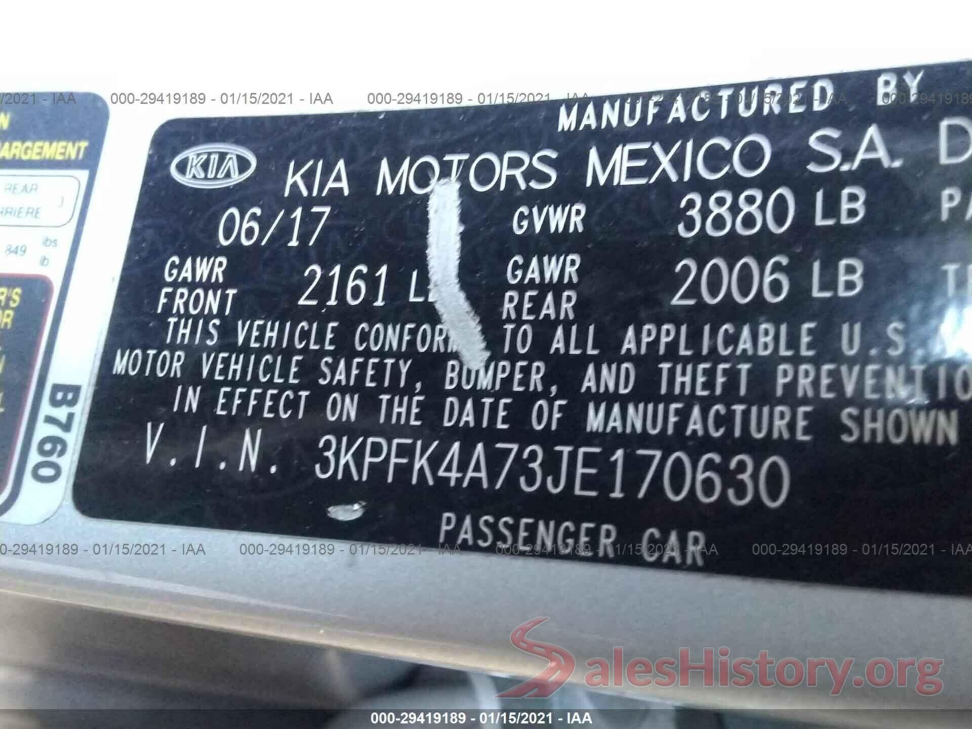 3KPFK4A73JE170630 2018 KIA FORTE