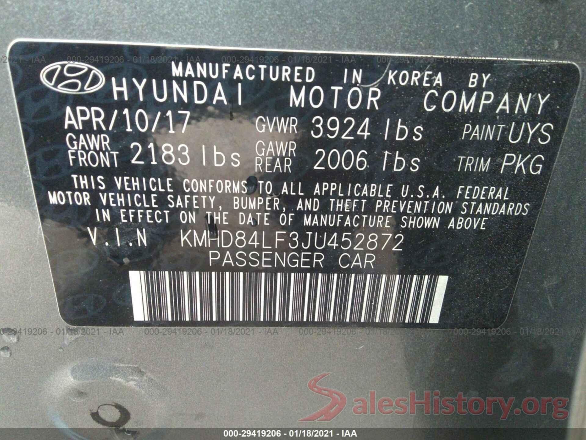 KMHD84LF3JU452872 2018 HYUNDAI ELANTRA