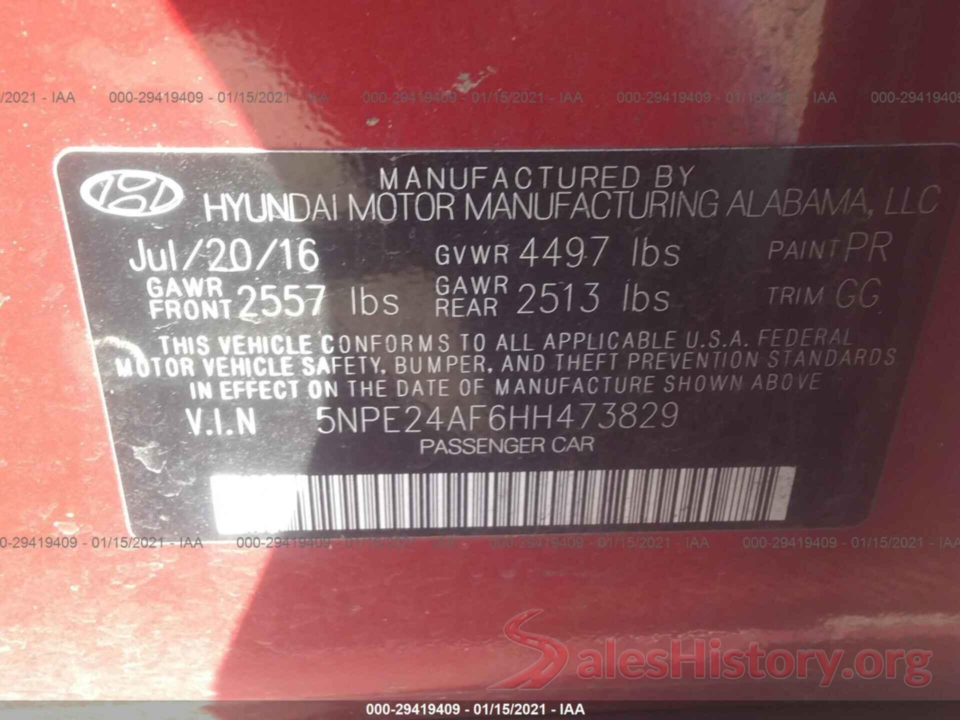 5NPE24AF6HH473829 2017 HYUNDAI SONATA