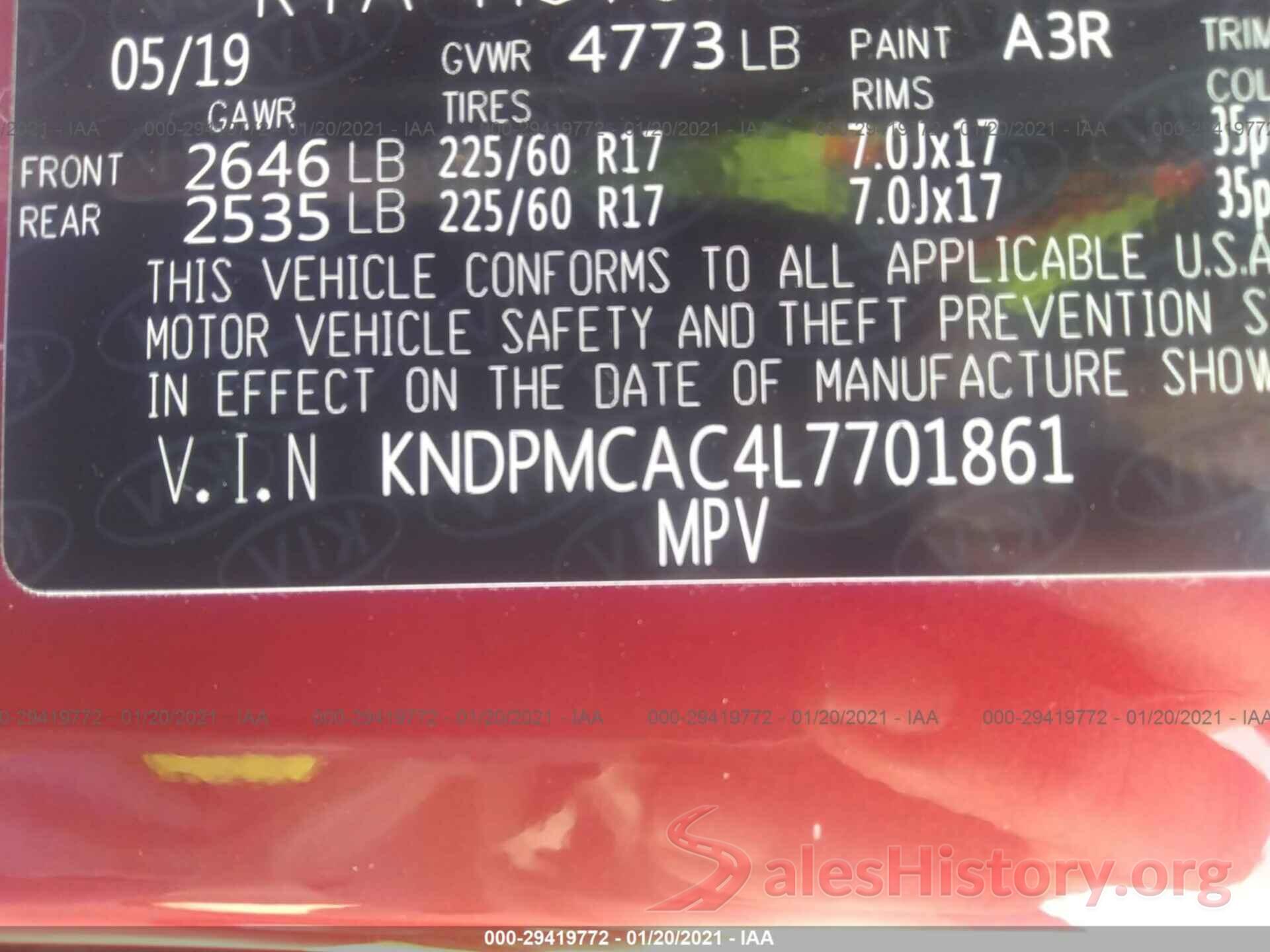 KNDPMCAC4L7701861 2020 KIA SPORTAGE