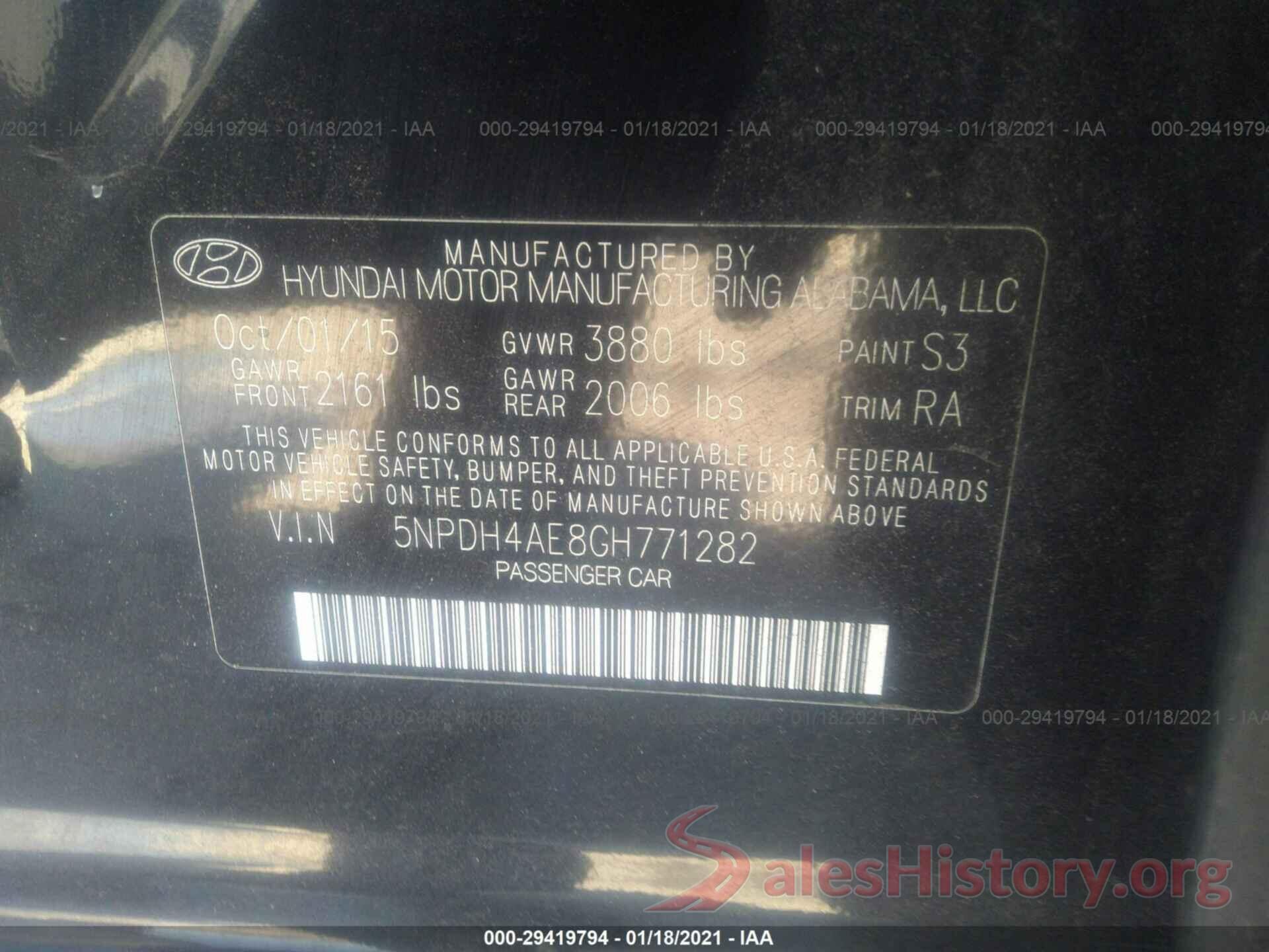 5NPDH4AE8GH771282 2016 HYUNDAI ELANTRA