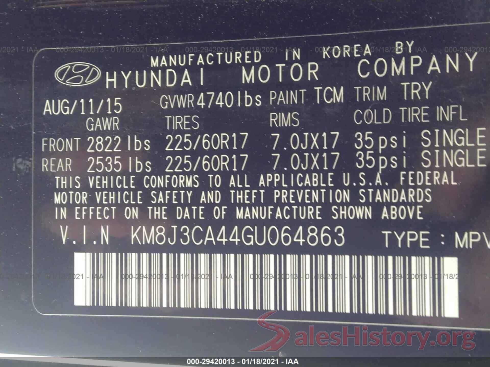 KM8J3CA44GU064863 2016 HYUNDAI TUCSON