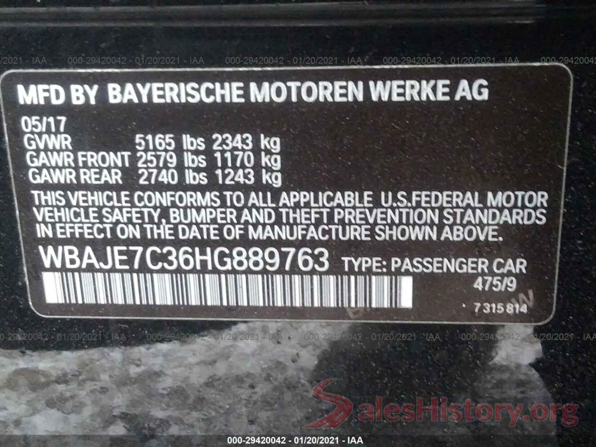 WBAJE7C36HG889763 2017 BMW 5 SERIES