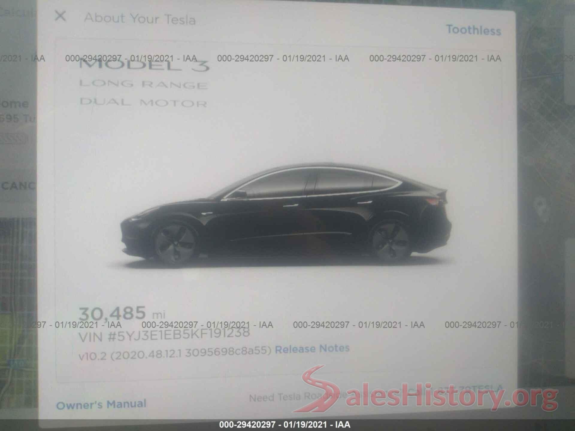 5YJ3E1EB5KF191238 2019 TESLA MODEL 3