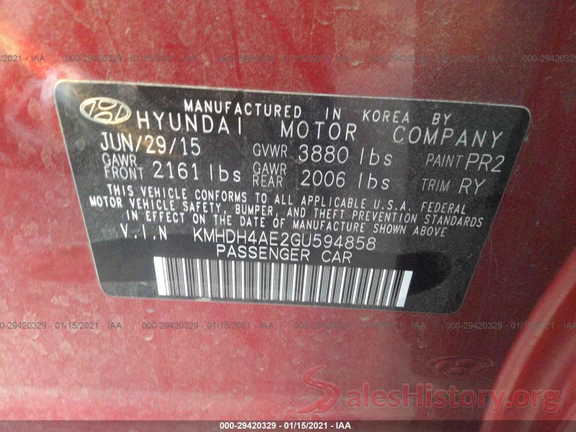 KMHDH4AE2GU594858 2016 HYUNDAI ELANTRA