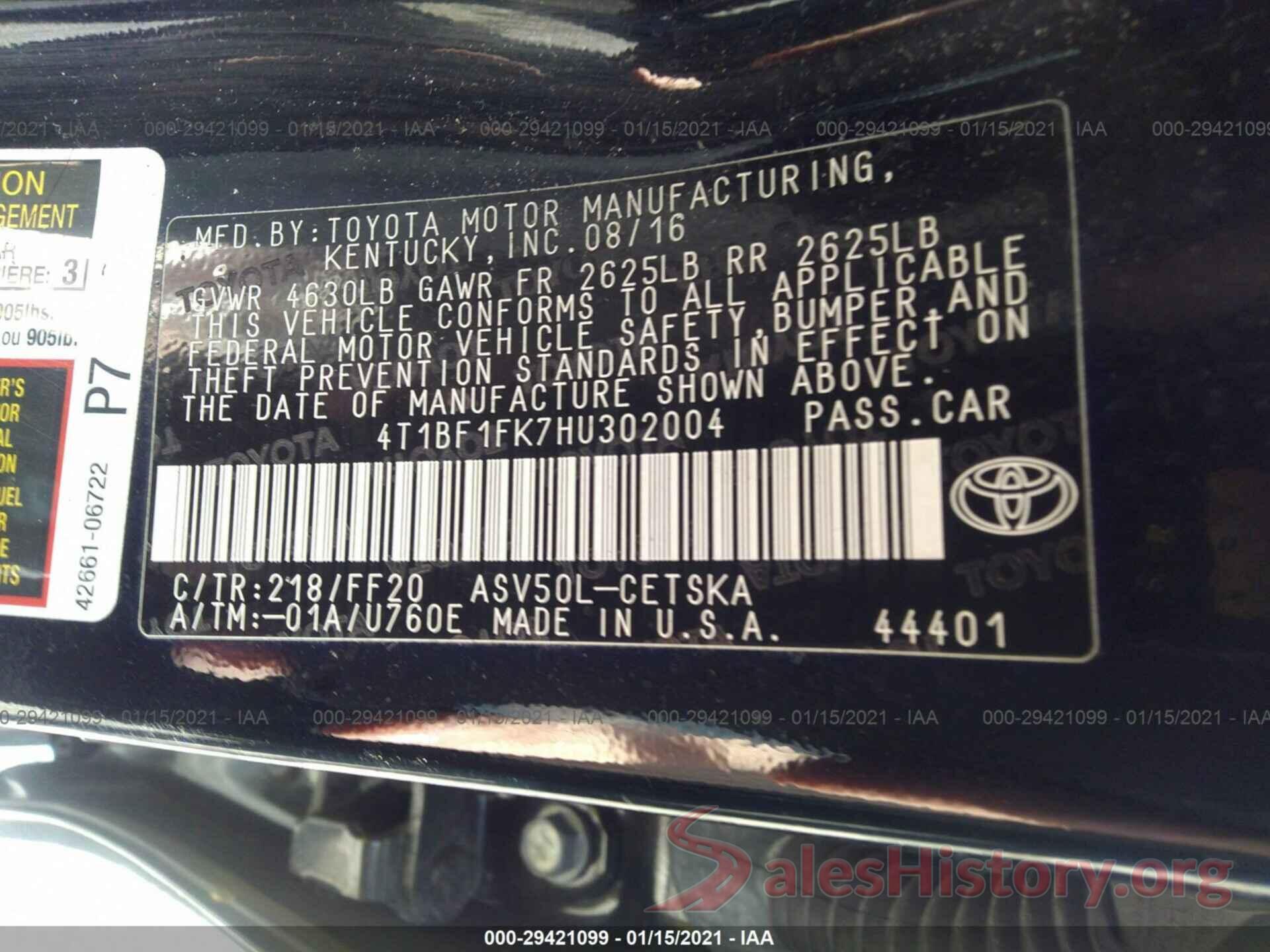 4T1BF1FK7HU302004 2017 TOYOTA CAMRY