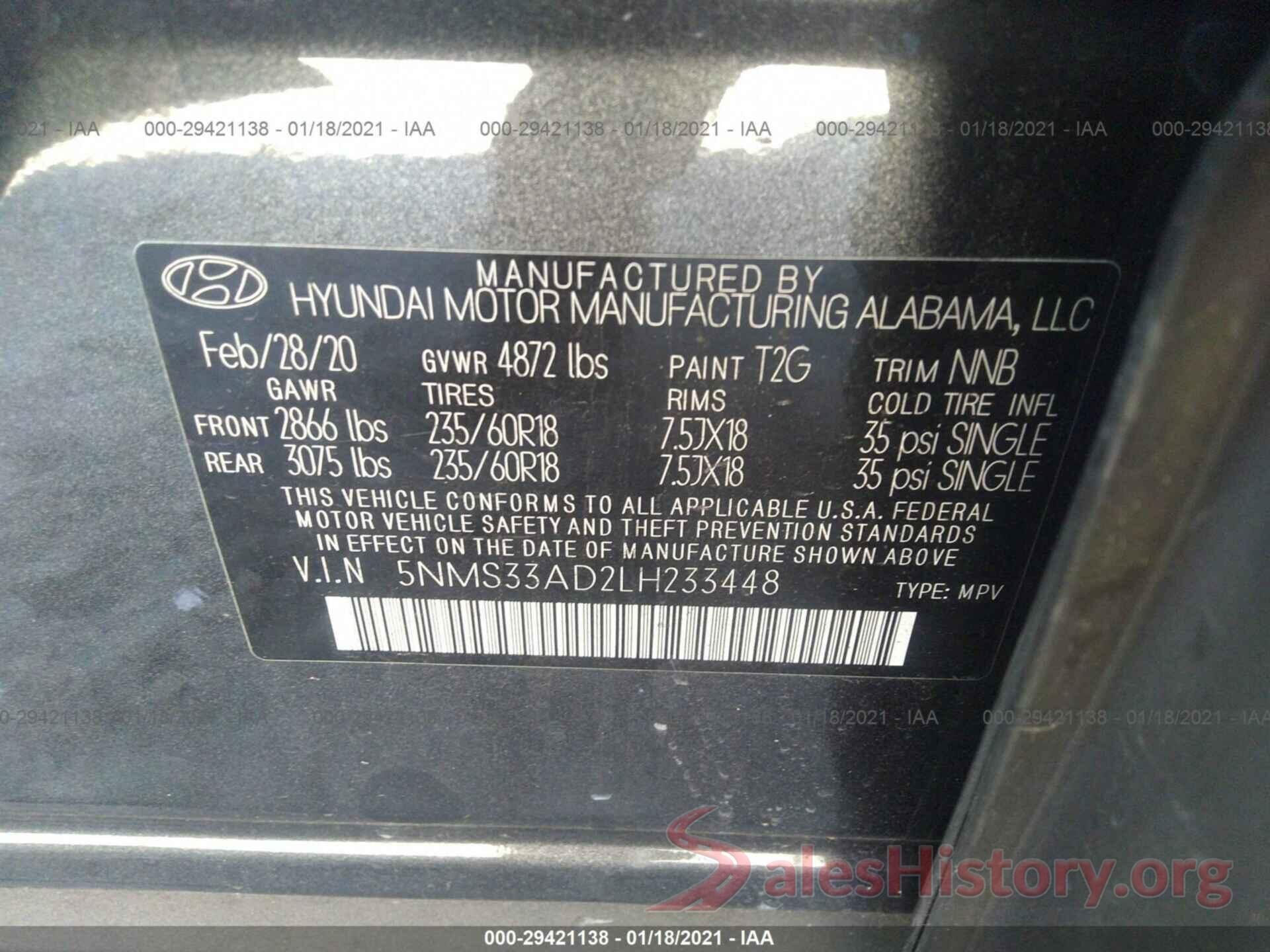 5NMS33AD2LH233448 2020 HYUNDAI SANTA FE