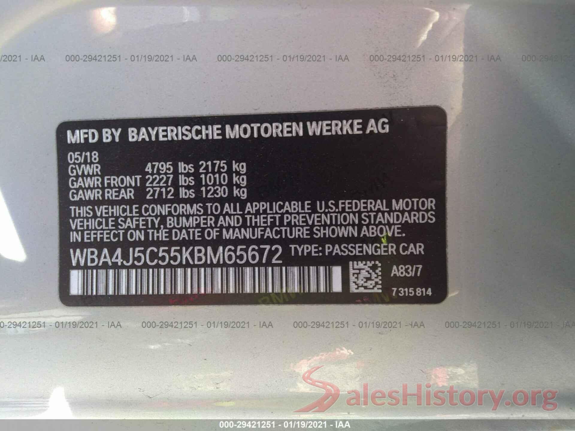 WBA4J5C55KBM65672 2019 BMW 4 SERIES