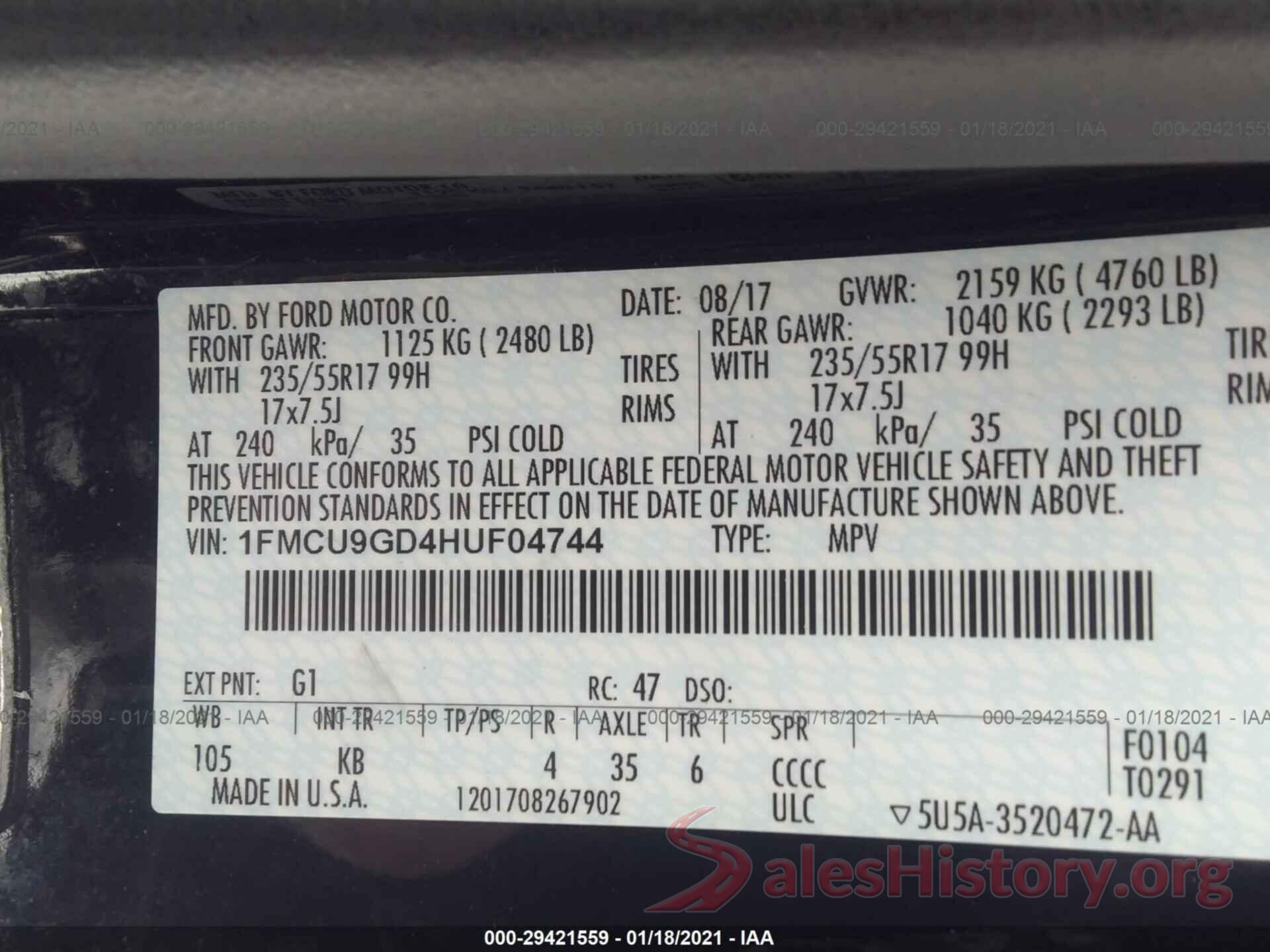 1FMCU9GD4HUF04744 2017 FORD ESCAPE