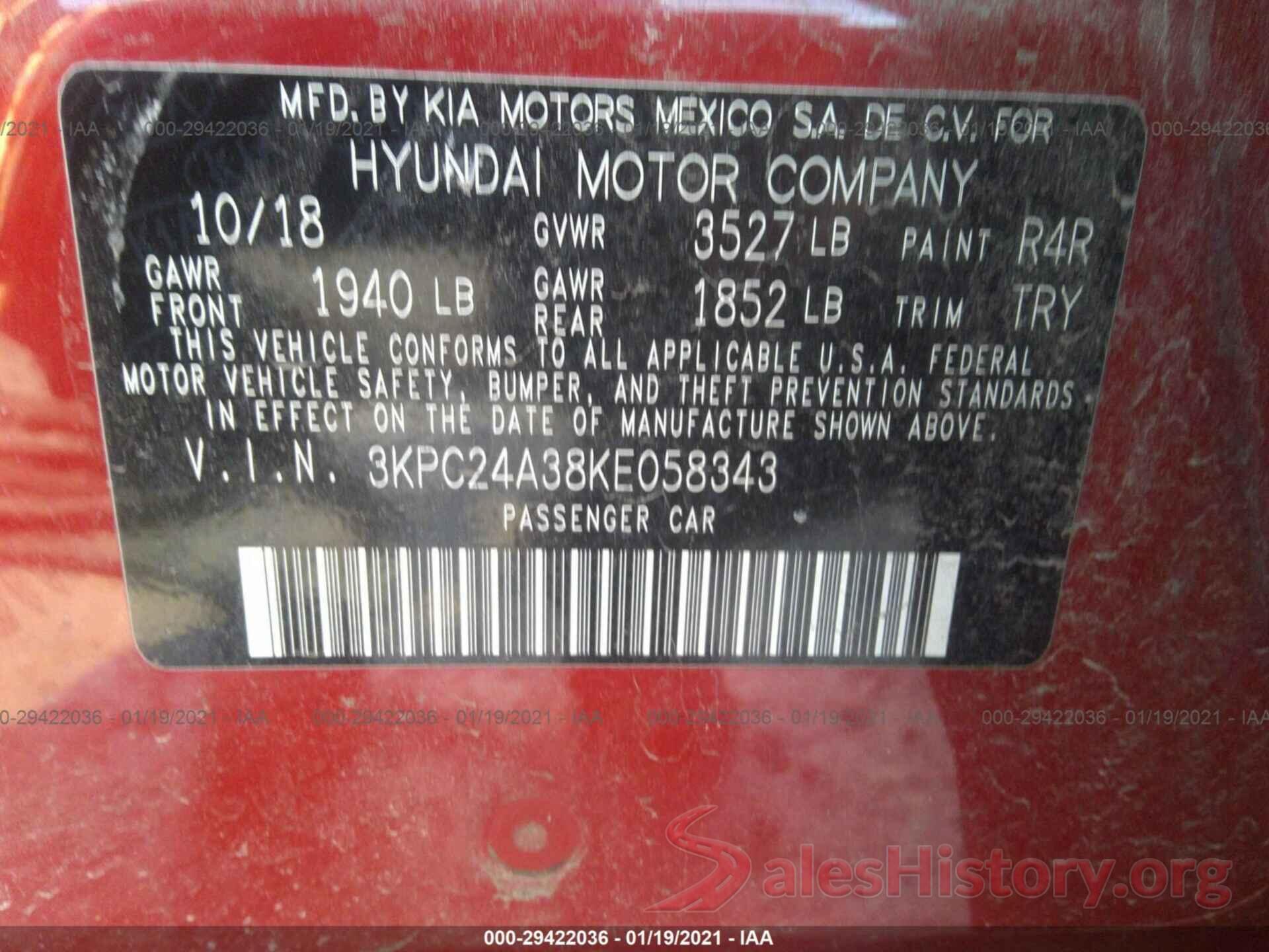 3KPC24A38KE058343 2019 HYUNDAI ACCENT