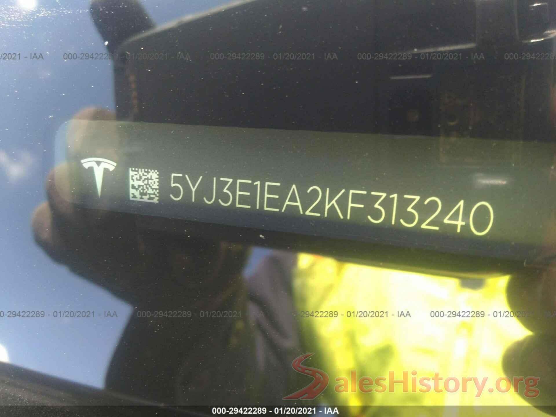 5YJ3E1EA2KF313240 2019 TESLA MODEL 3