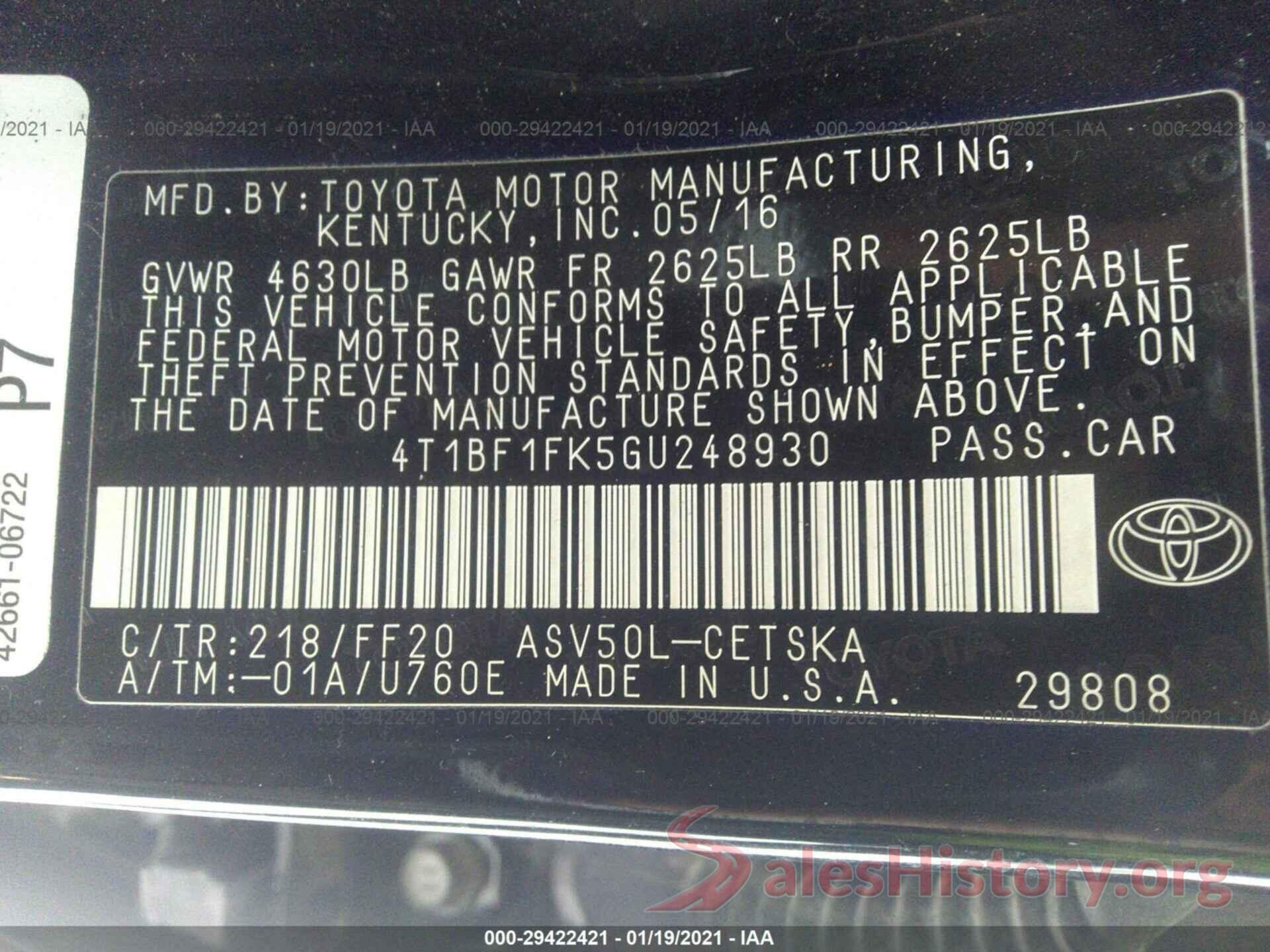 4T1BF1FK5GU248930 2016 TOYOTA CAMRY