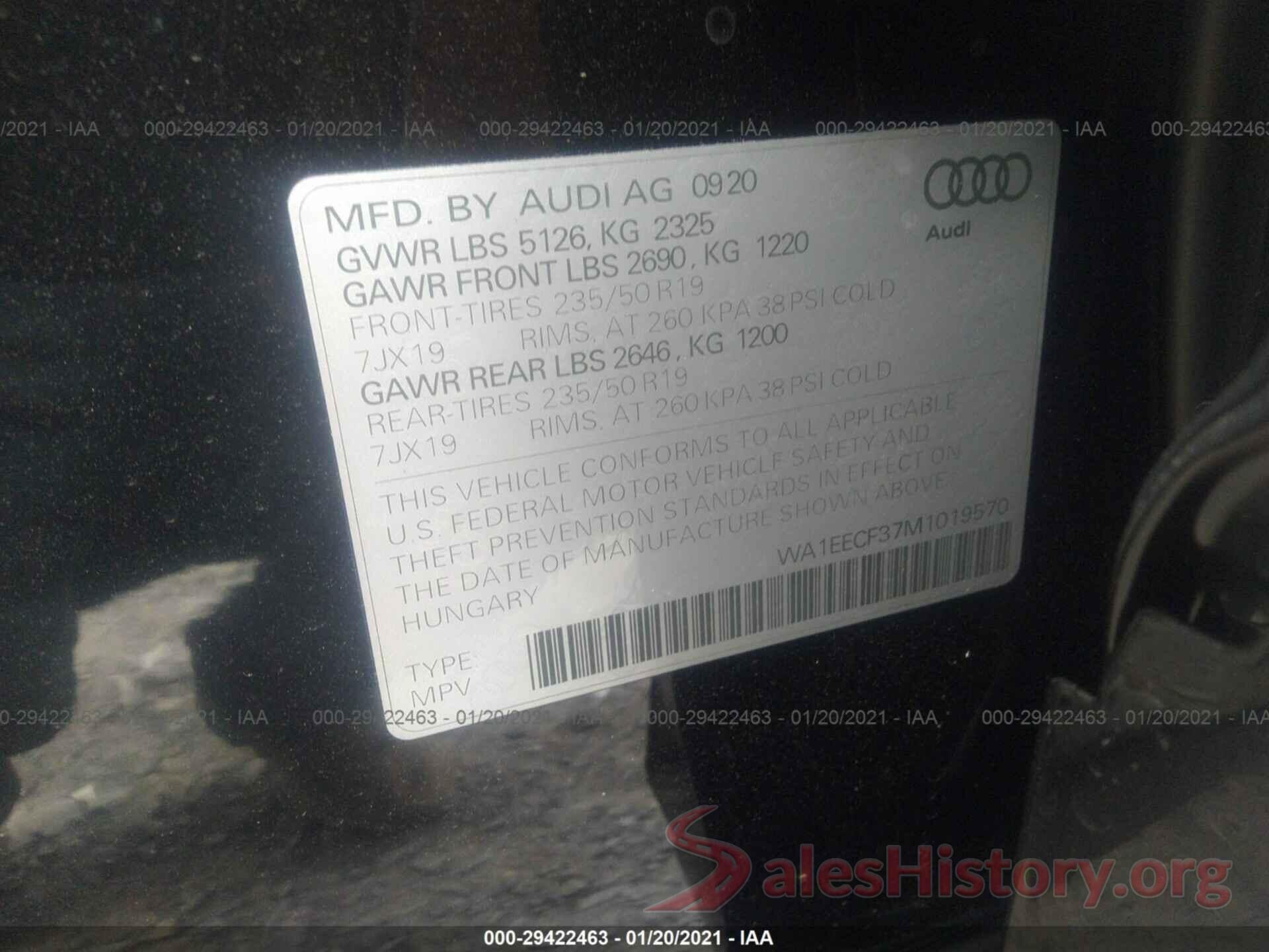 WA1EECF37M1019570 2021 AUDI Q3