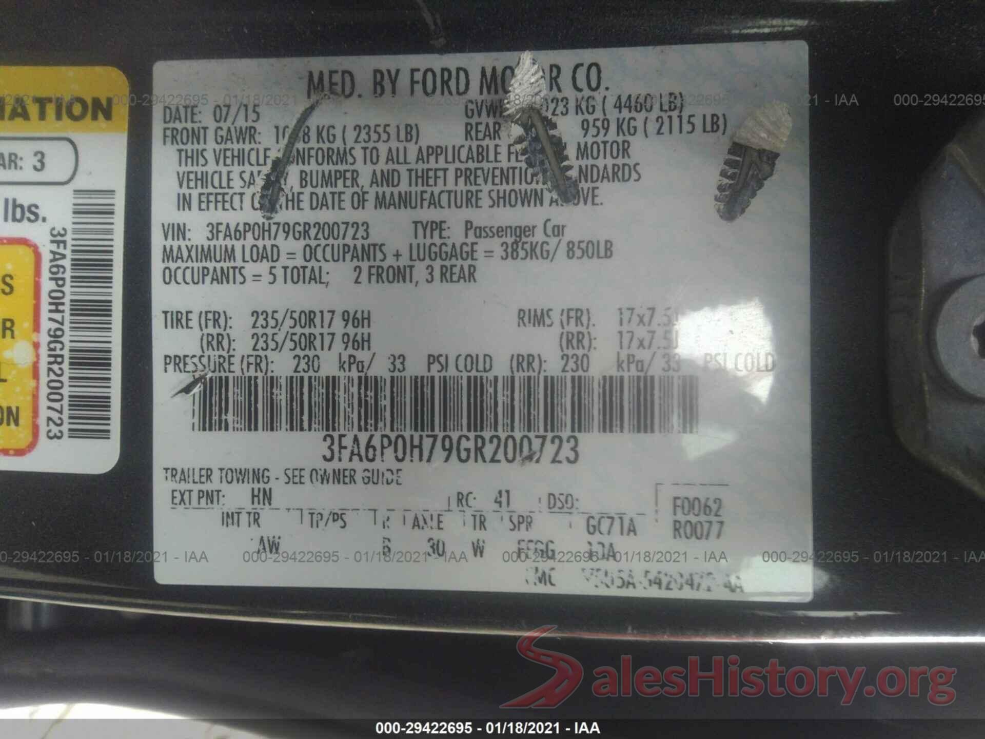 3FA6P0H79GR200723 2016 FORD FUSION