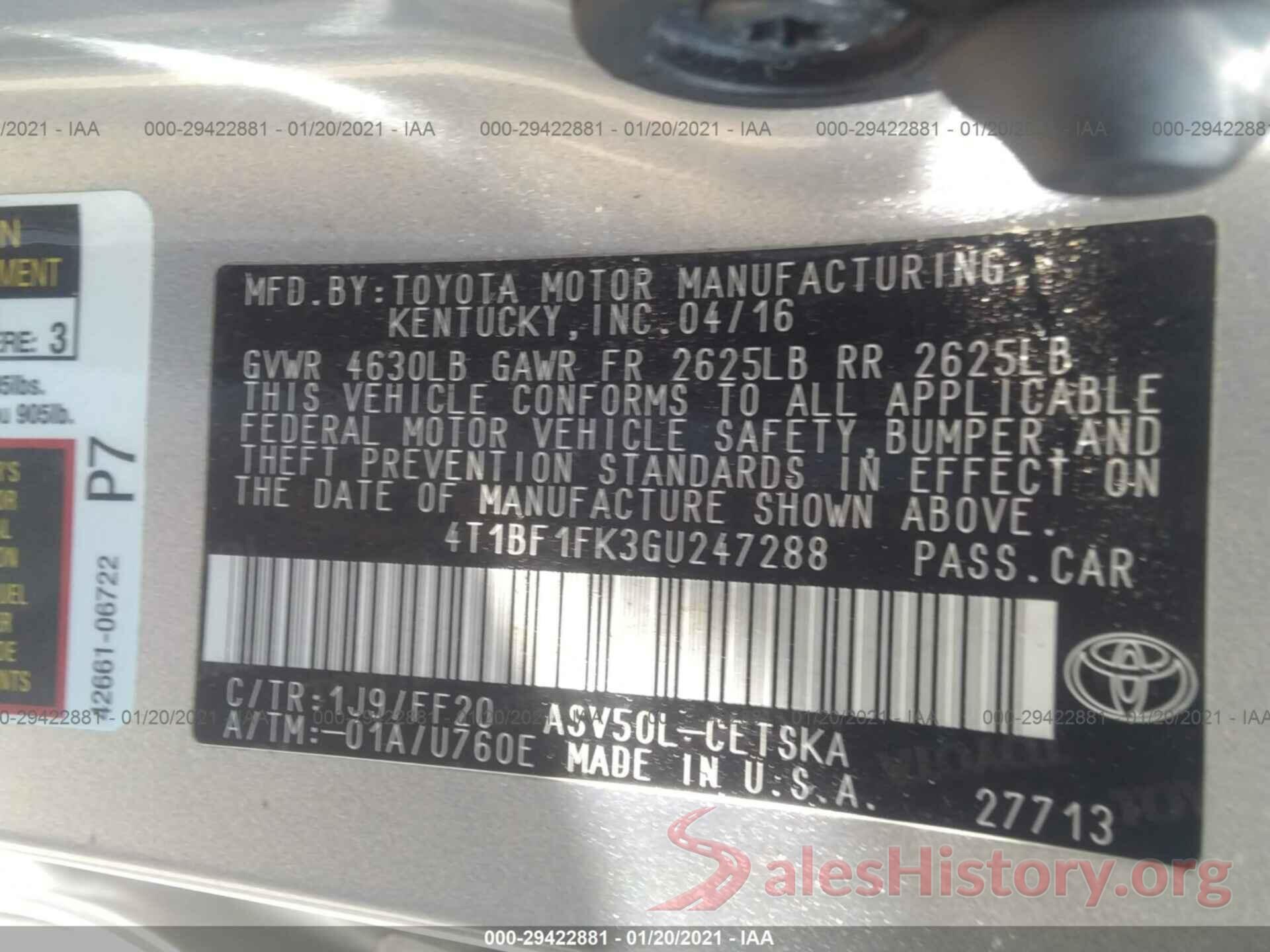 4T1BF1FK3GU247288 2016 TOYOTA CAMRY