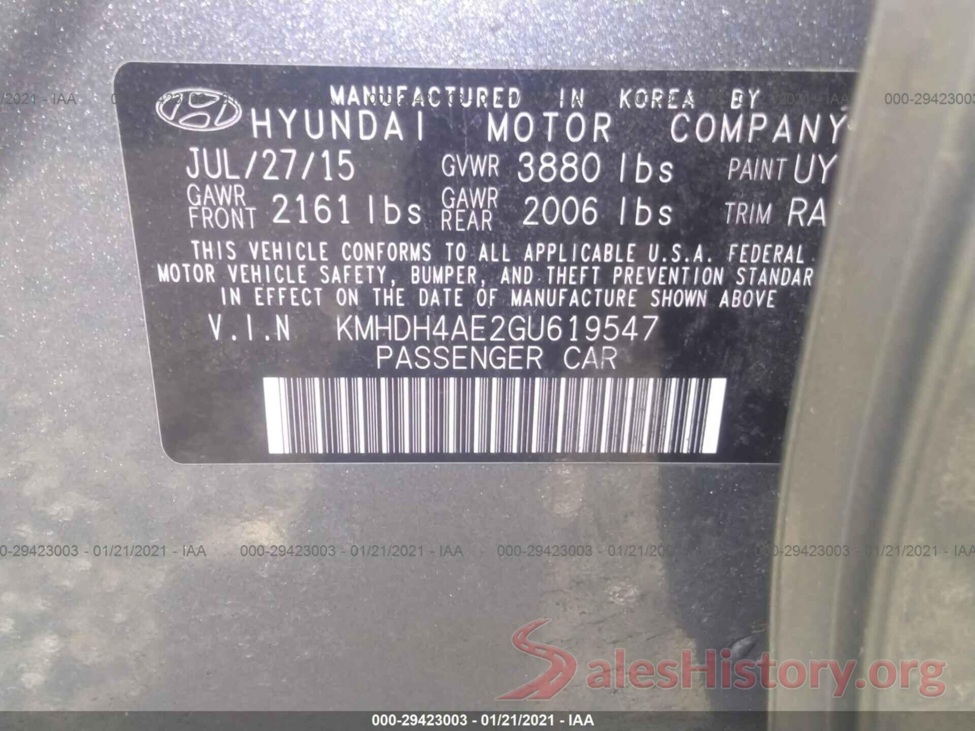 KMHDH4AE2GU619547 2016 HYUNDAI ELANTRA