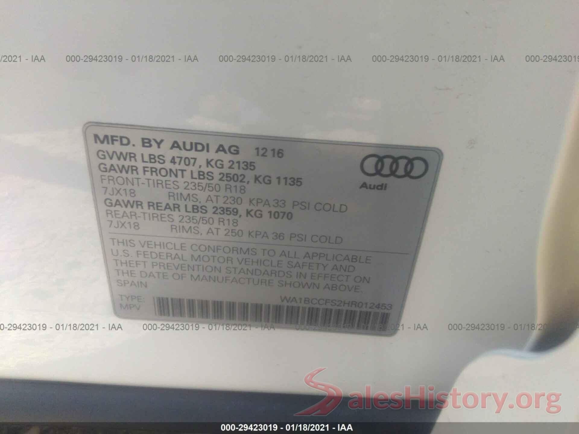 WA1BCCFS2HR012453 2017 AUDI Q3