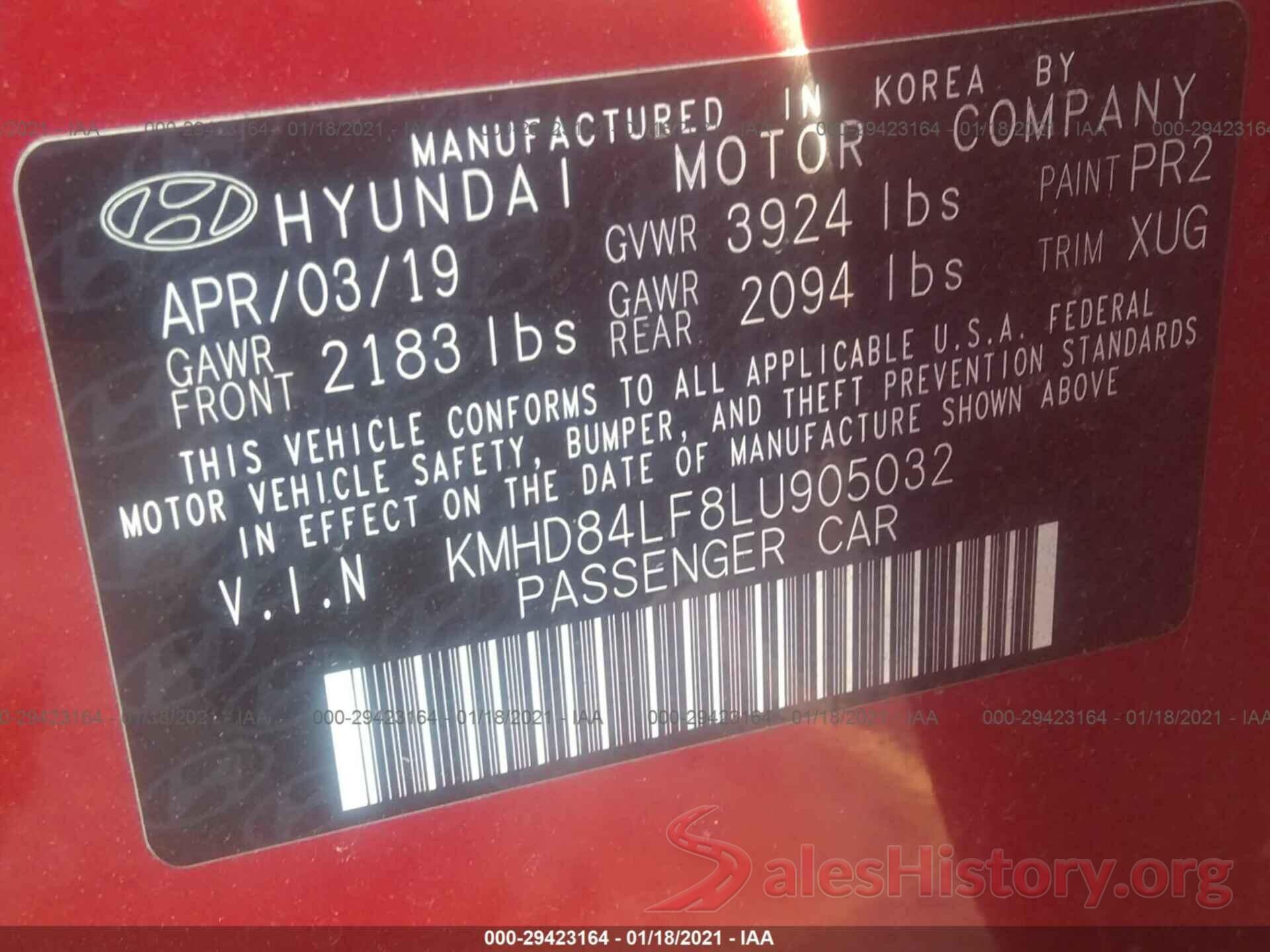 KMHD84LF8LU905032 2020 HYUNDAI ELANTRA