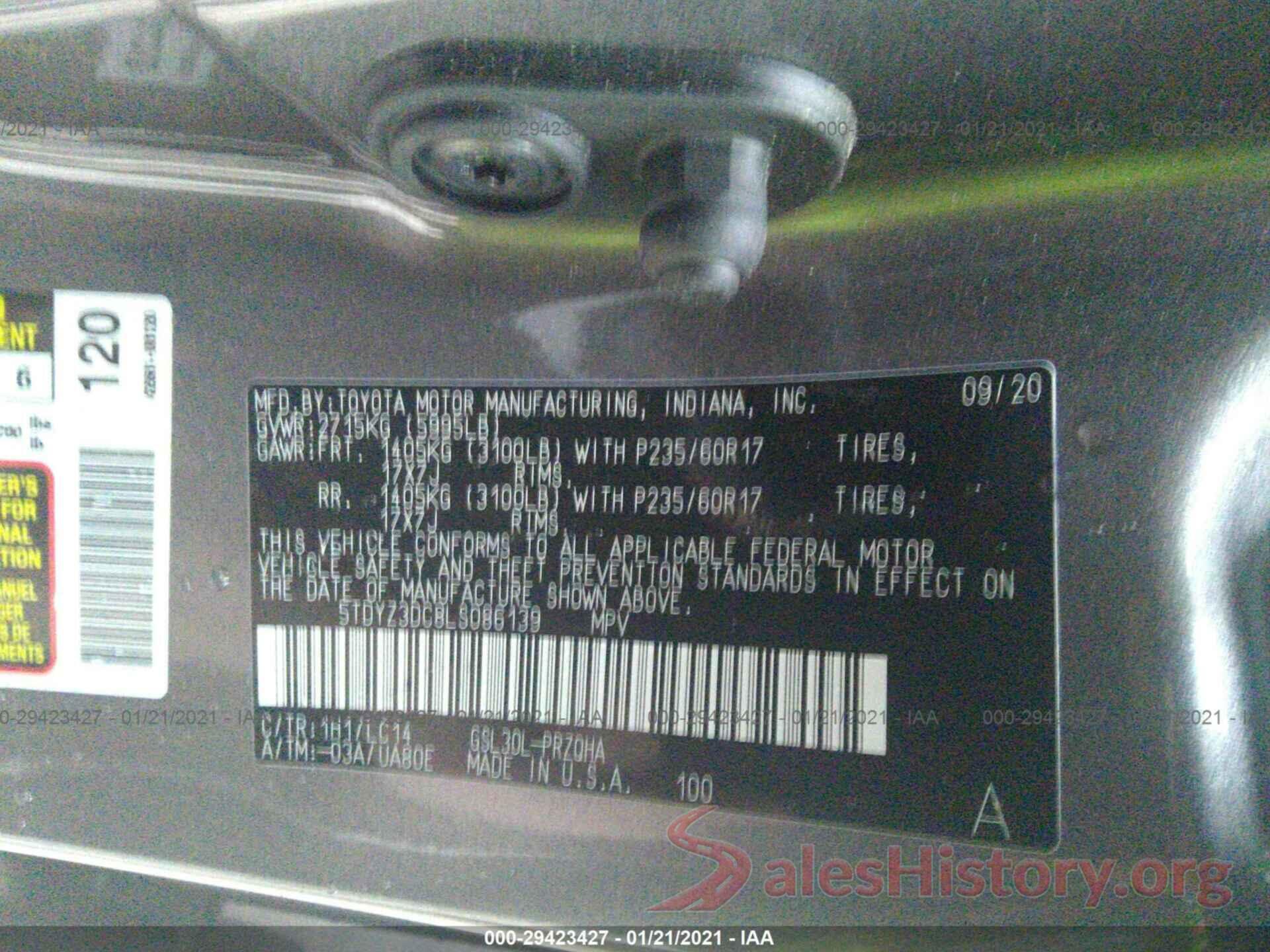 5TDYZ3DC8LS086139 2020 TOYOTA SIENNA