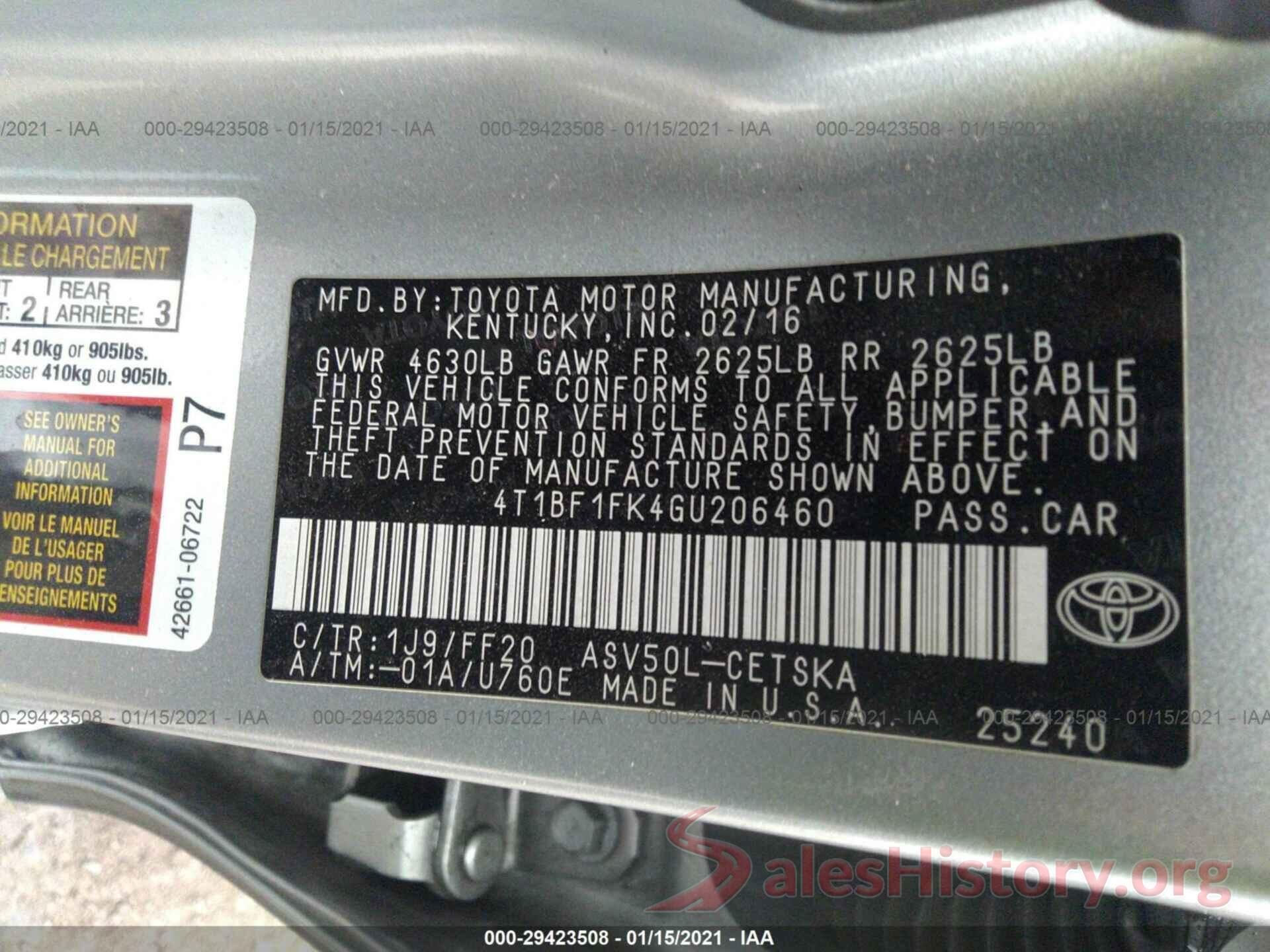 4T1BF1FK4GU206460 2016 TOYOTA CAMRY