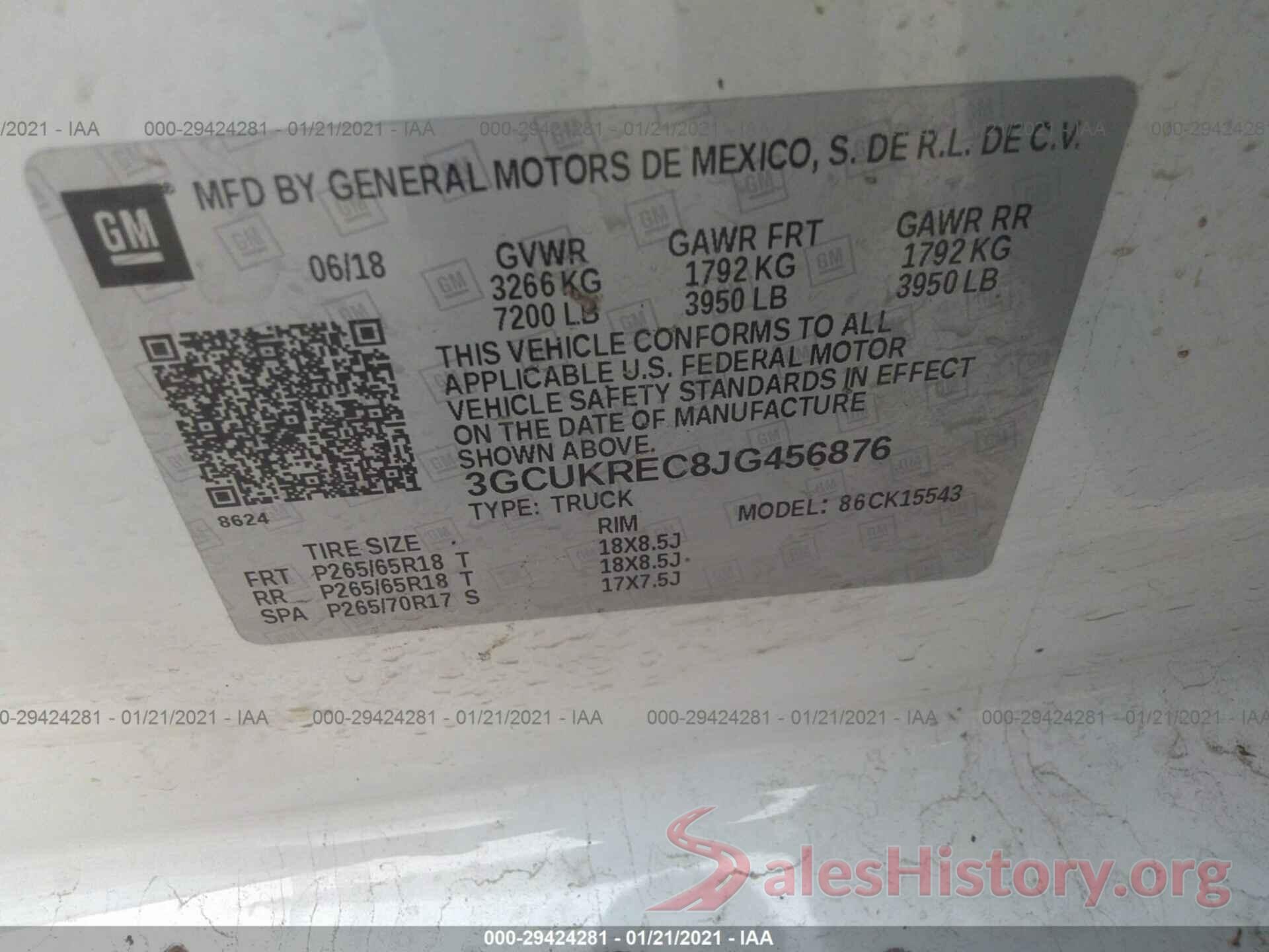 3GCUKREC8JG456876 2018 CHEVROLET SILVERADO 1500