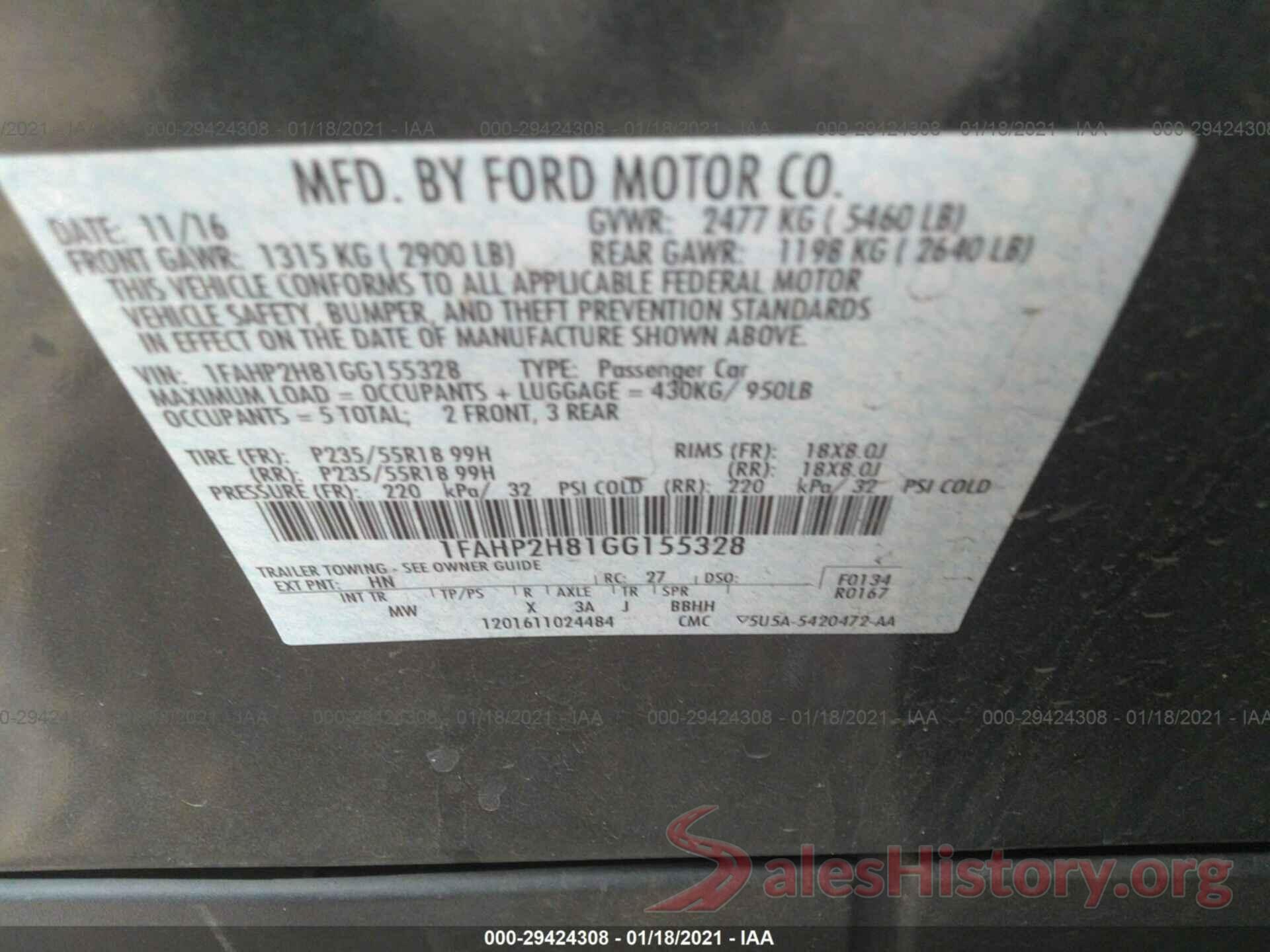 1FAHP2H81GG155328 2016 FORD TAURUS