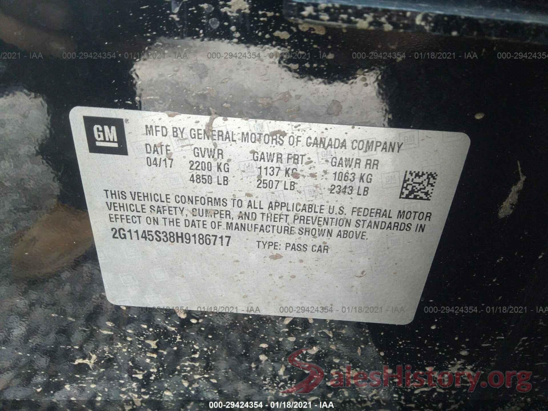 2G1145S38H9186717 2017 CHEVROLET IMPALA