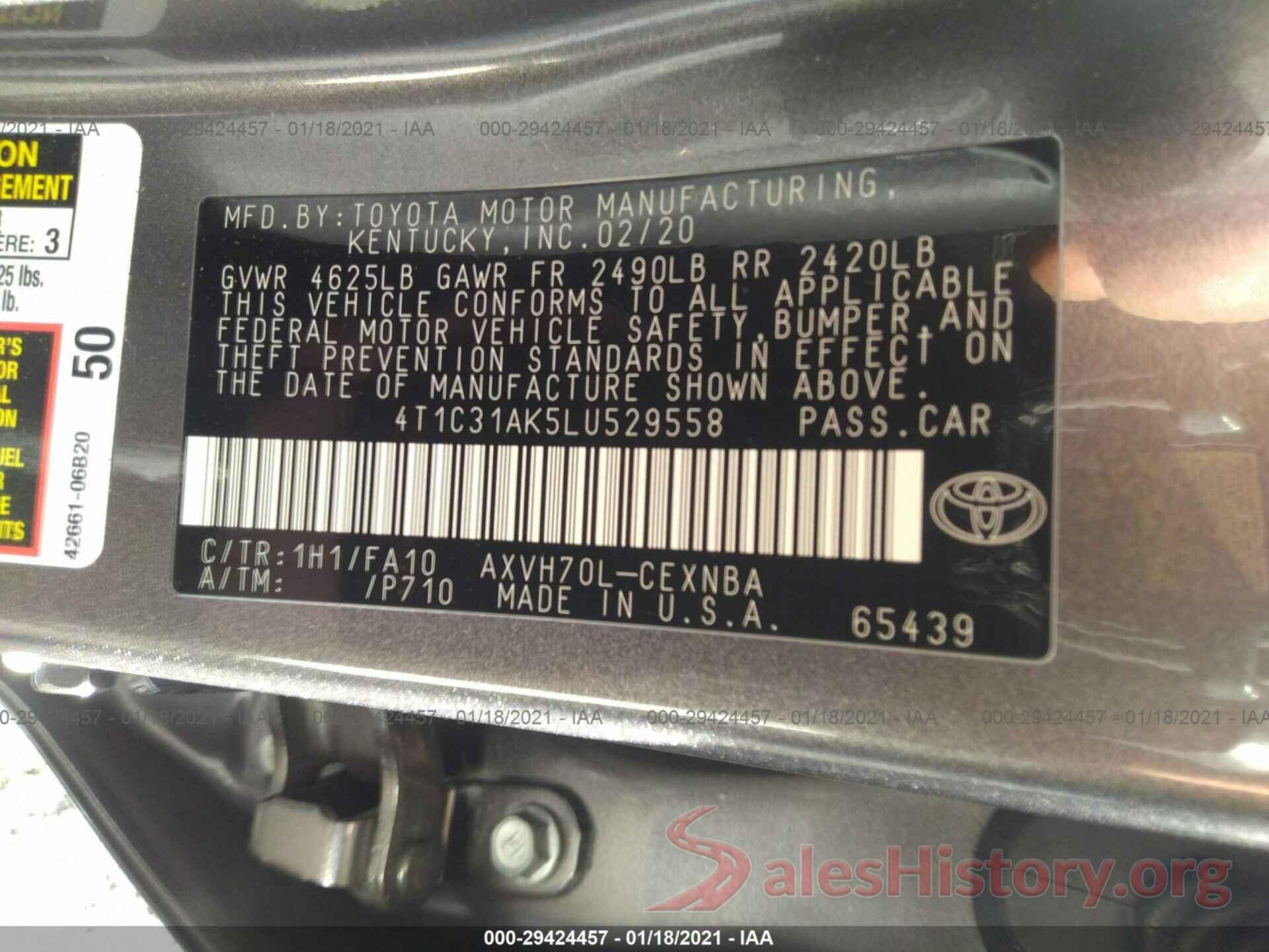 4T1C31AK5LU529558 2020 TOYOTA CAMRY