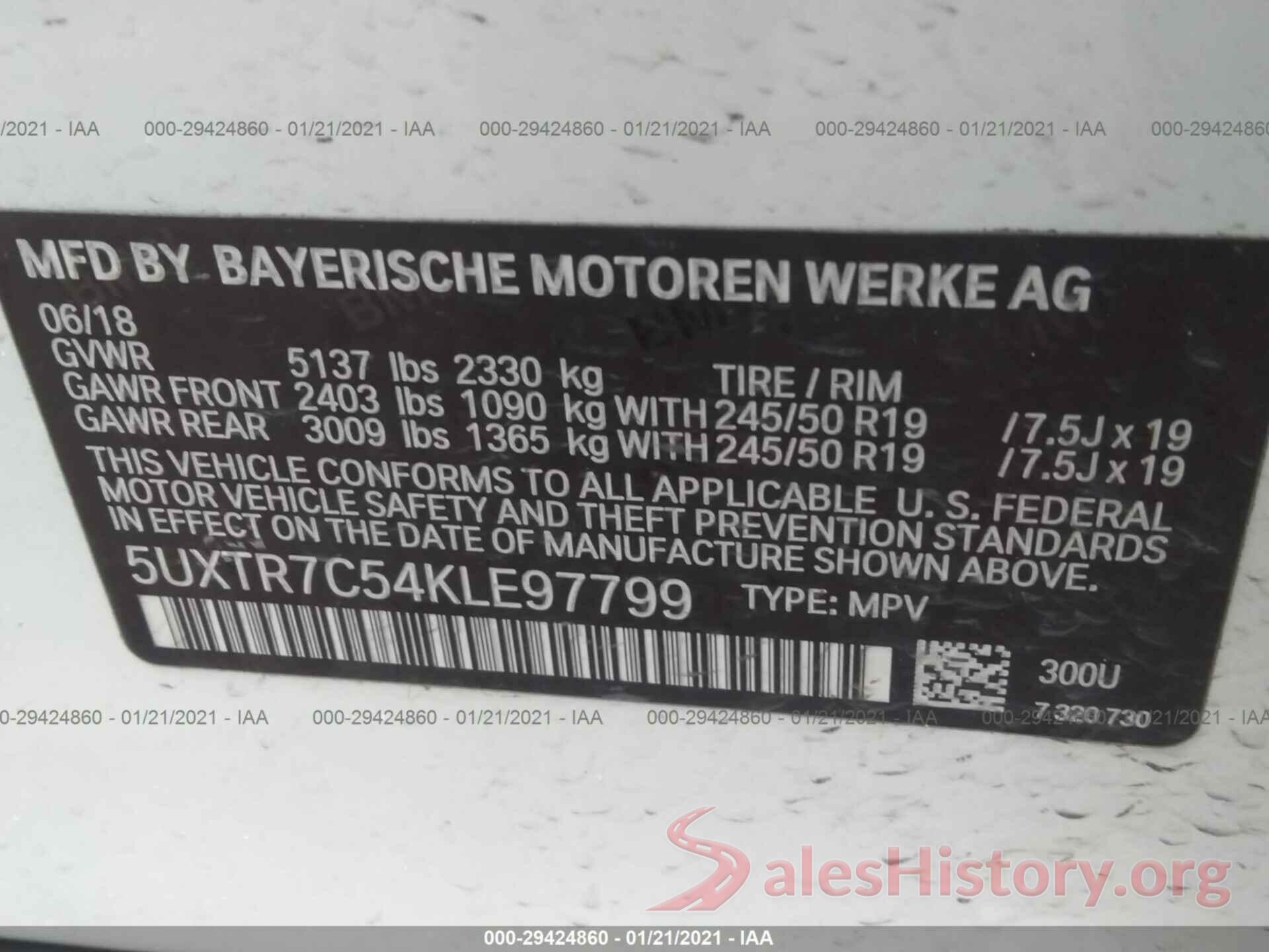 5UXTR7C54KLE97799 2019 BMW X3