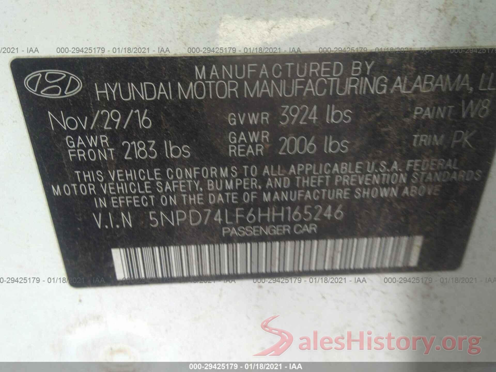 5NPD74LF6HH165246 2017 HYUNDAI ELANTRA