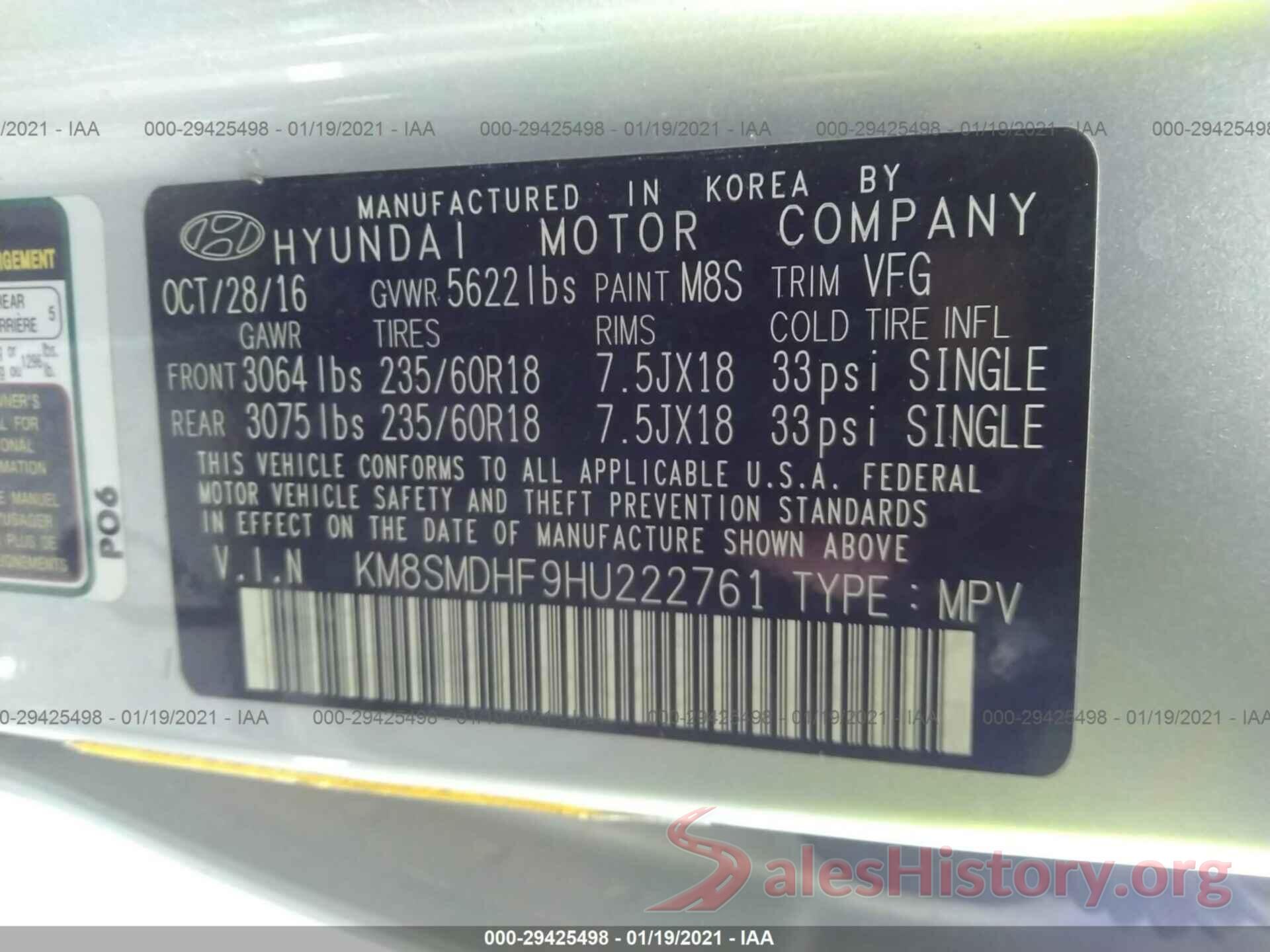 KM8SMDHF9HU222761 2017 HYUNDAI SANTA FE