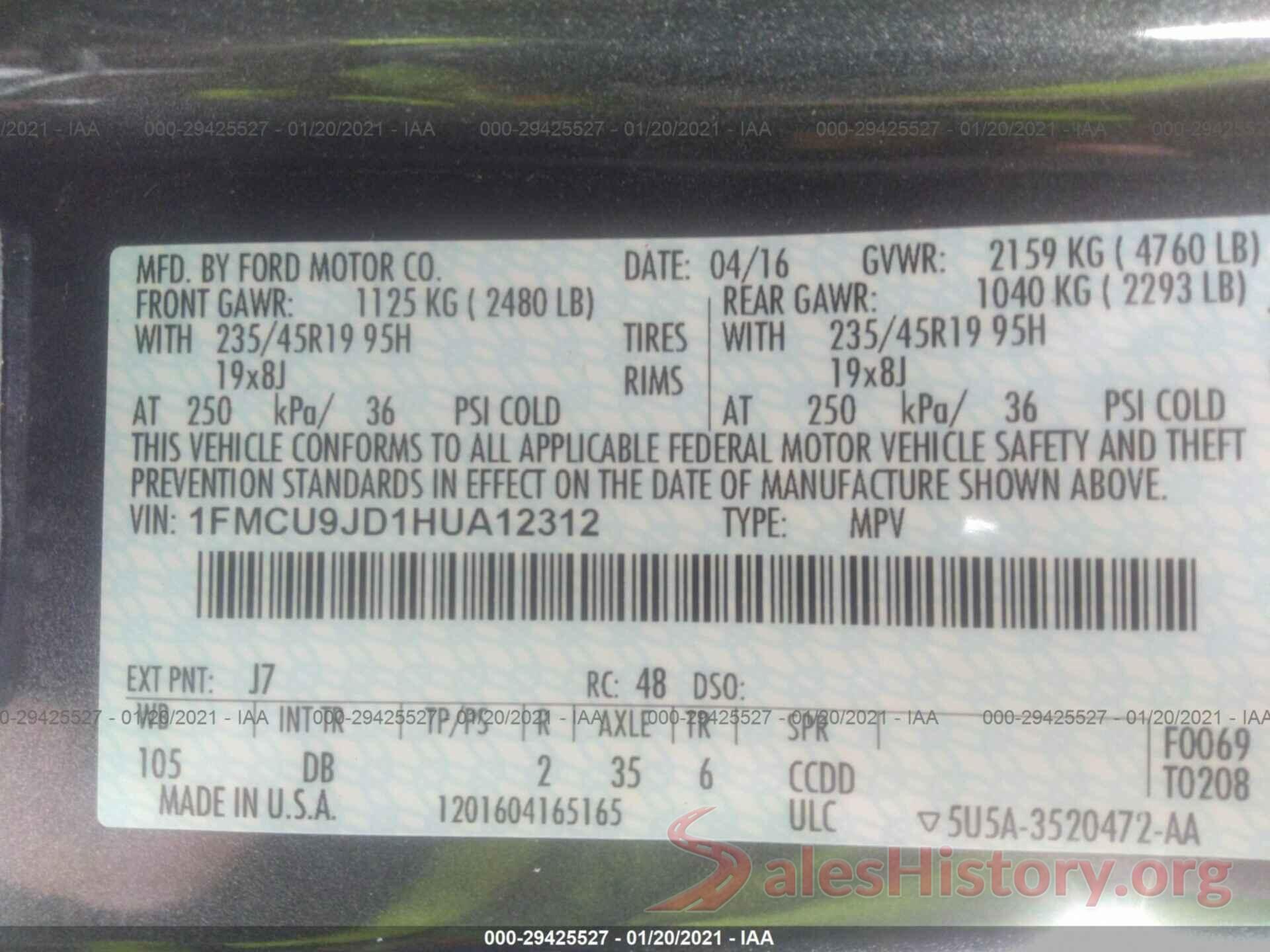 1FMCU9JD1HUA12312 2017 FORD ESCAPE