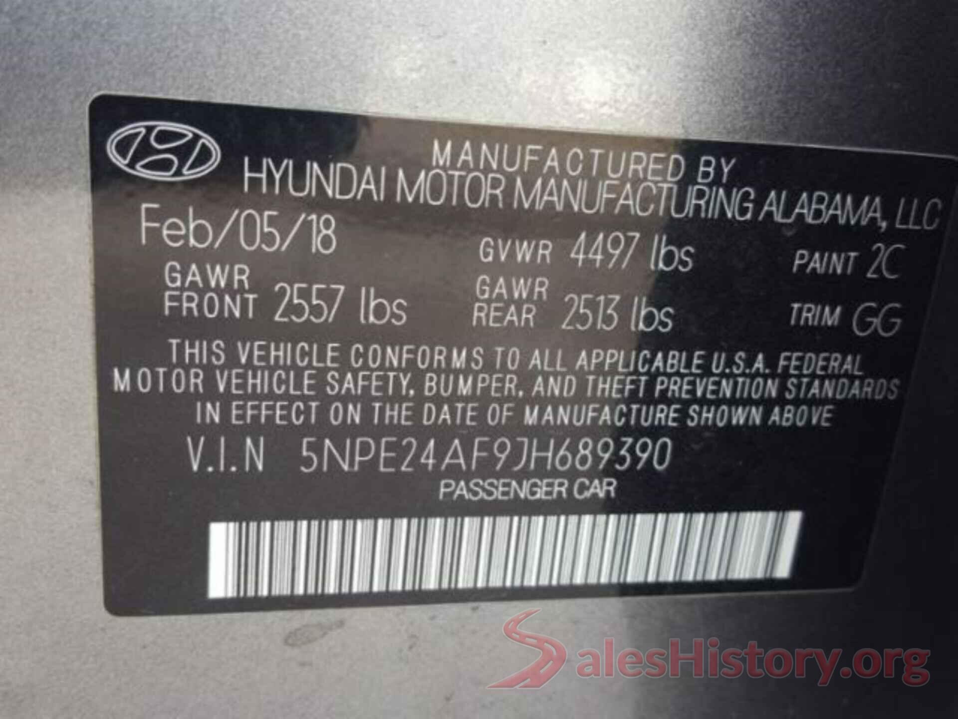 5NPE24AF9JH689390 2018 HYUNDAI SONATA