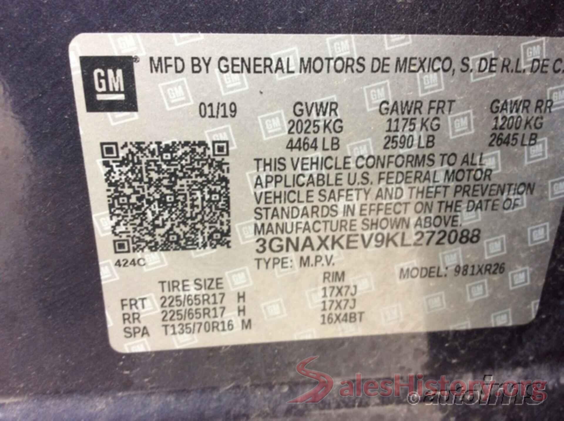 3GNAXKEV9KL272088 2019 CHEVROLET EQUINOX