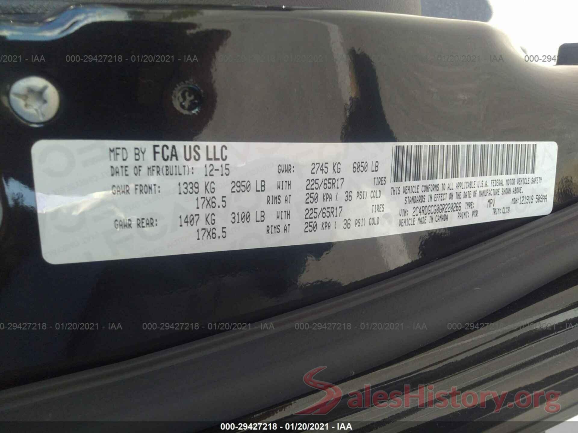 2C4RDGCG0GR220266 2016 DODGE GRAND CARAVAN