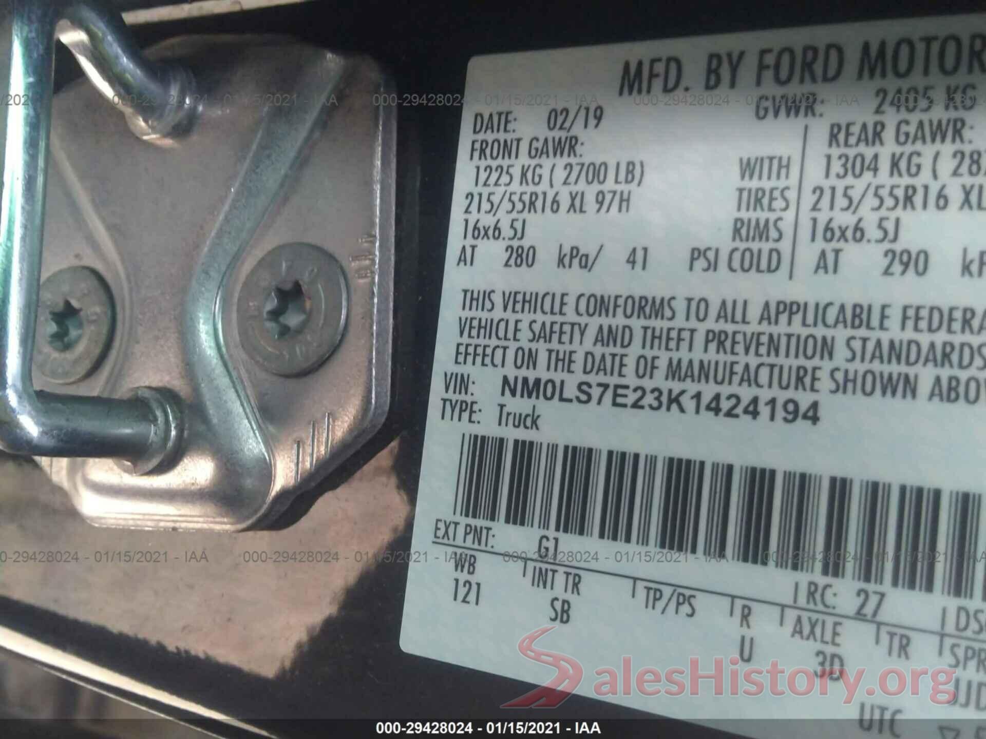 NM0LS7E23K1424194 2019 FORD TRANSIT CONNECT VAN