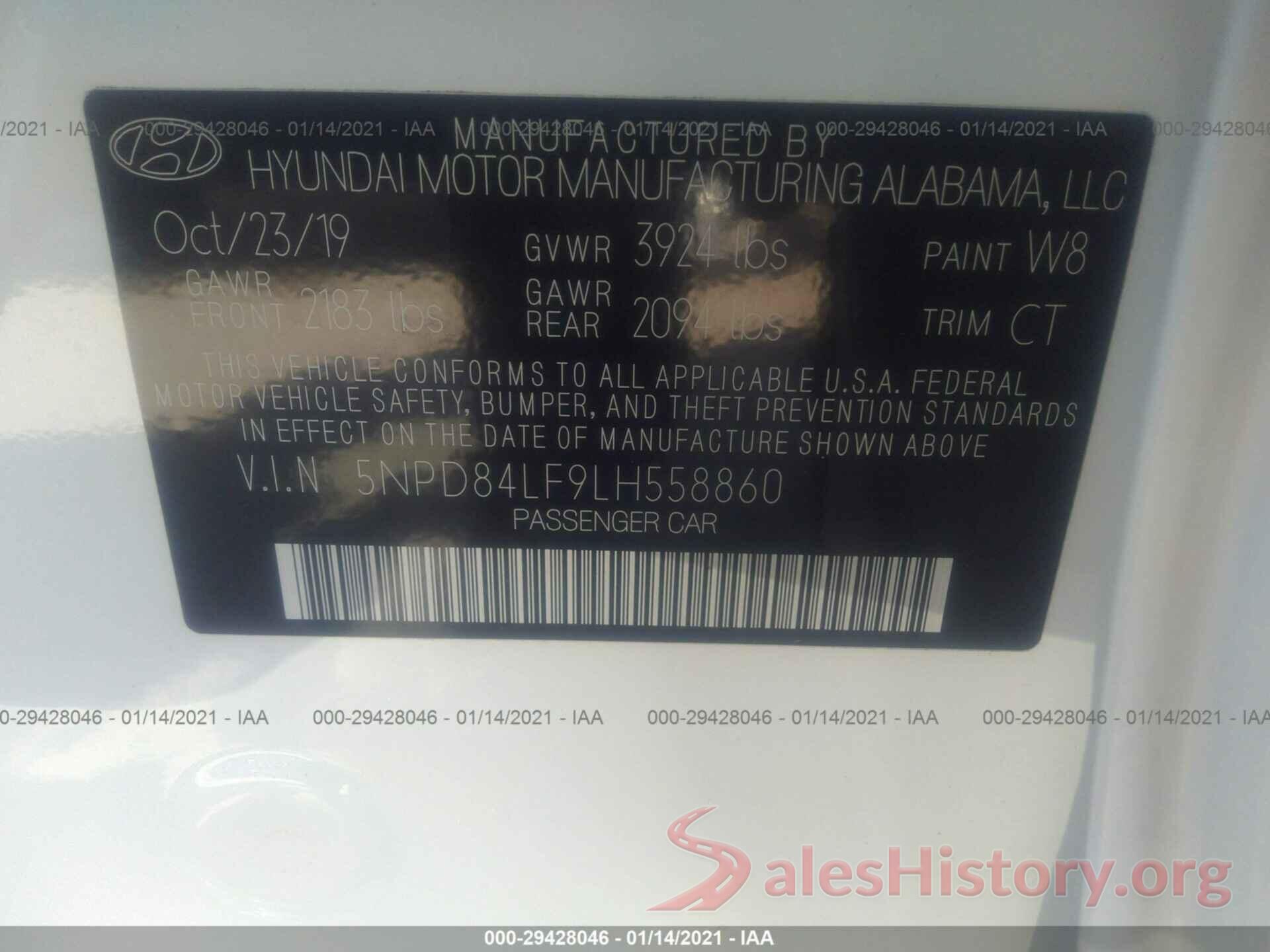 5NPD84LF9LH558860 2020 HYUNDAI ELANTRA